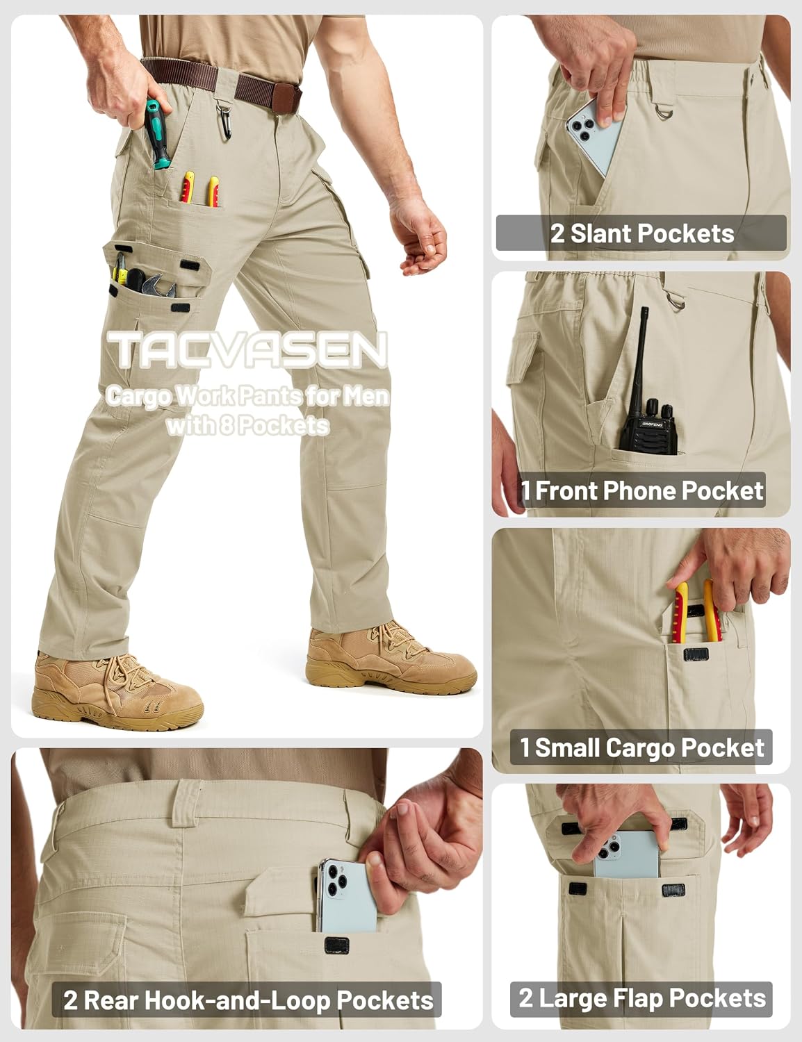 Thumbnail 4 de TACVASEN Men's Tactical Ripstop Cargo Pants, Water-Resistant, 8 Pockets