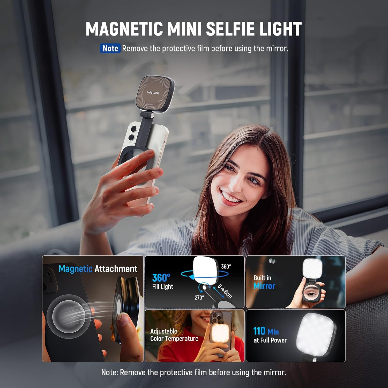 Thumbnail 2 de NEEWER BASICS NL48B Magnetic Selfie Light with Mirror and MagSafe Compatibility