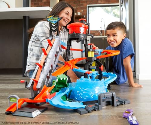 Detalle 2 de Hot Wheels Cocodrilo Destructor 🐊 Pista de coches de juguete Mattel
