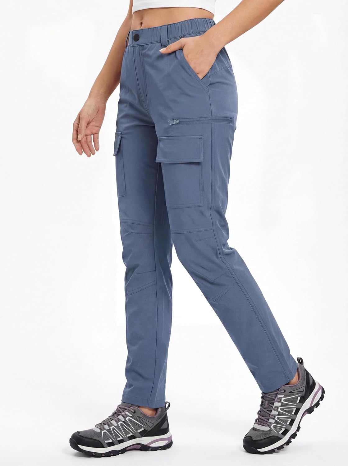 Detalle de GymBrave Pantalone da Trekking Donna Estate: Cargo Elasticizzato Impermeabile con Tasche Zippate