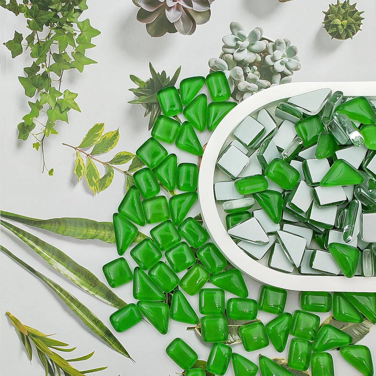 Detalle de Kristallglas Mosaikfliesen Grün – unregelmäßige Glasmosaikstücke, 500 g/1,1 lb