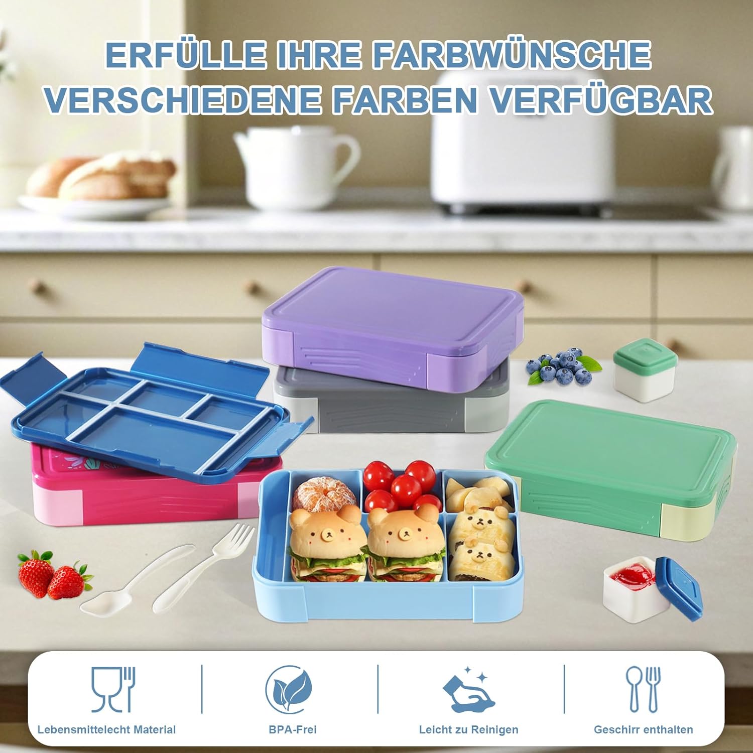 Thumbnail 4 de Swicken Brotdose Kinder mit Fächern – 1300 ml, auslaufsicher, mikrowellen- und spülmaschinengeeignet