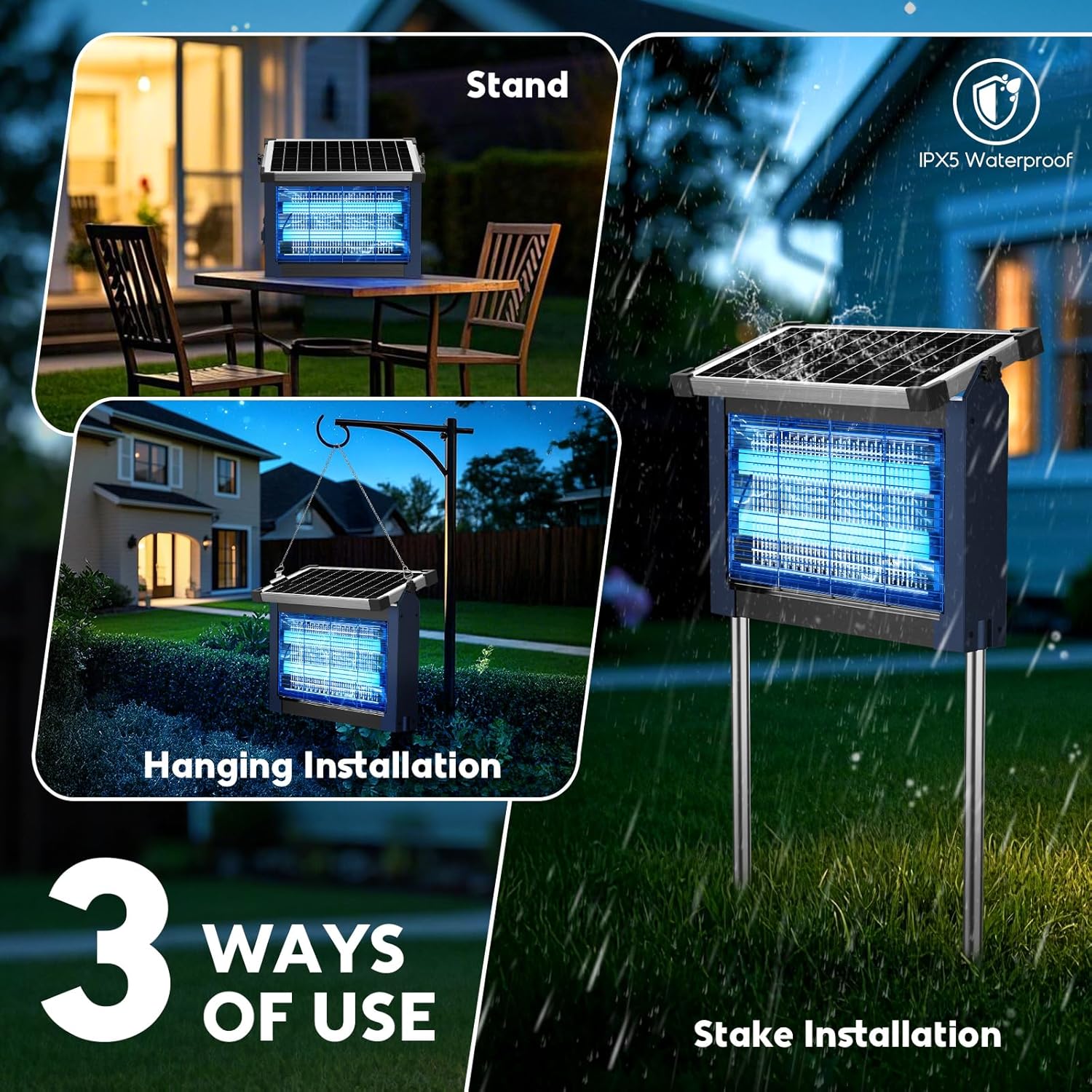 Thumbnail 6 de Solar Bug Zapper Outdoor: 4500V Mosquito Trap with Smart Light Sensor