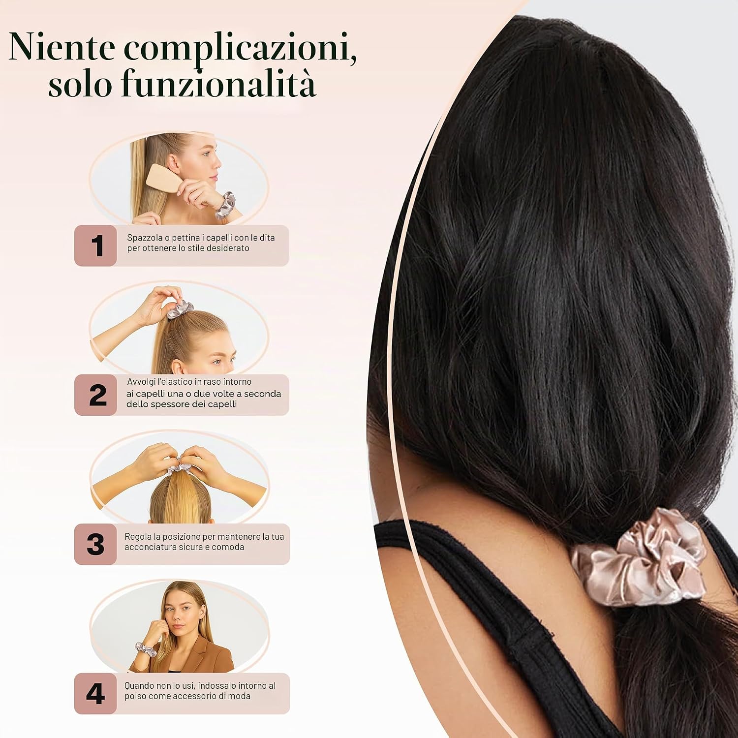 Detalle 2 de Elastici in raso Kitsch per capelli, 5 pezzi