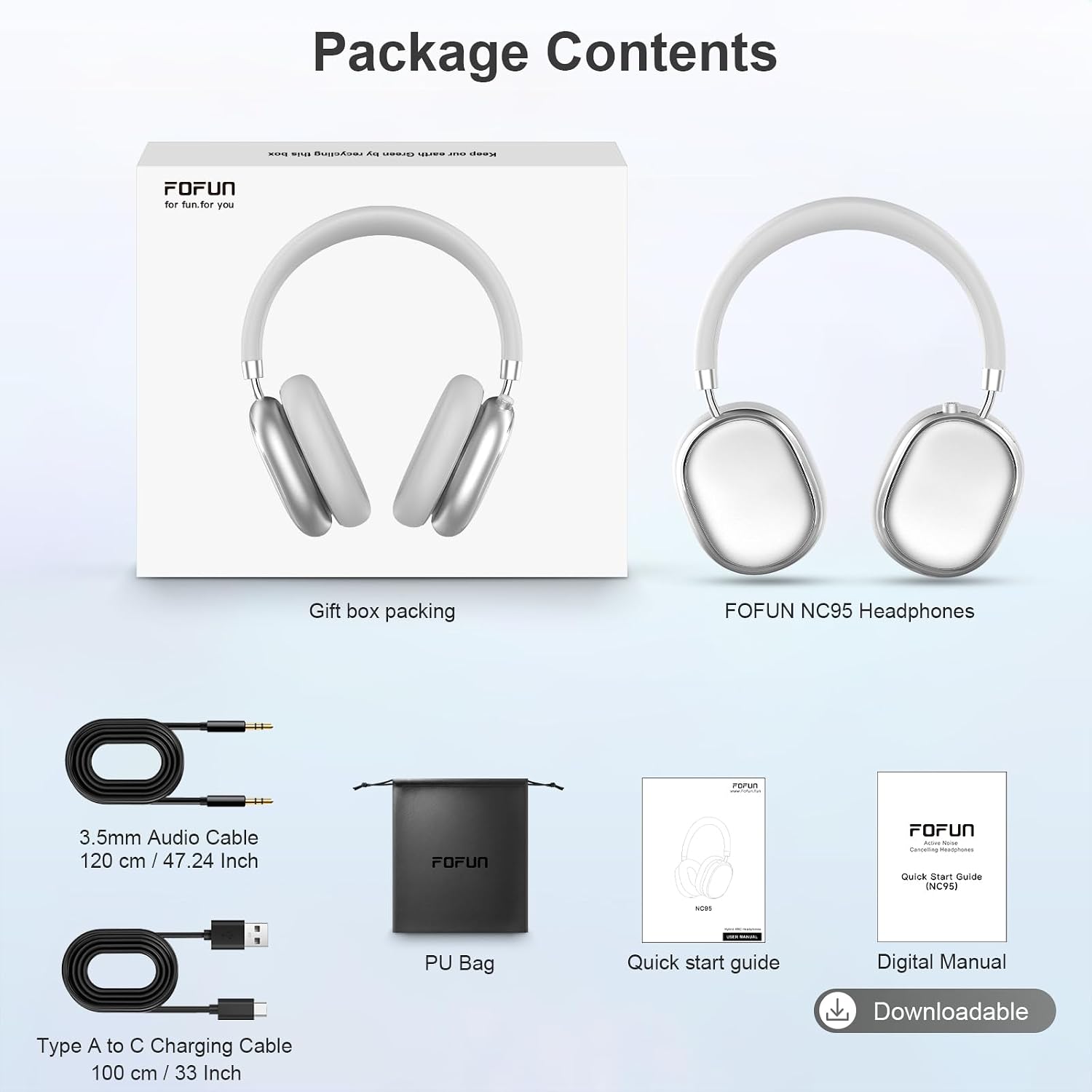 Thumbnail 6 de FOFUN NC95 Hybrid Active Noise Cancelling Headphones (ANC) with Knob Control, up to 120H playtime, Bluetooth 6.0, app EQ