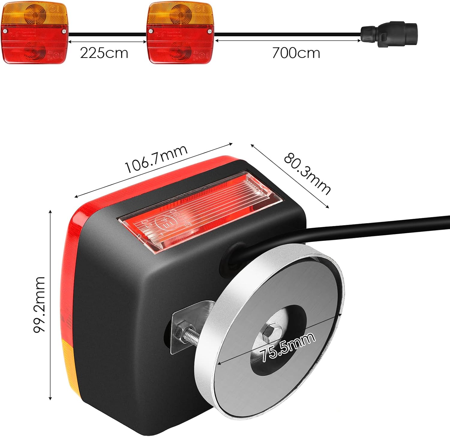 Detalle de MAMIZO Magnetic 12V Trailer Light Pair (7-pin, waterproof, 7m cable) for RV, caravan, van and lorry
