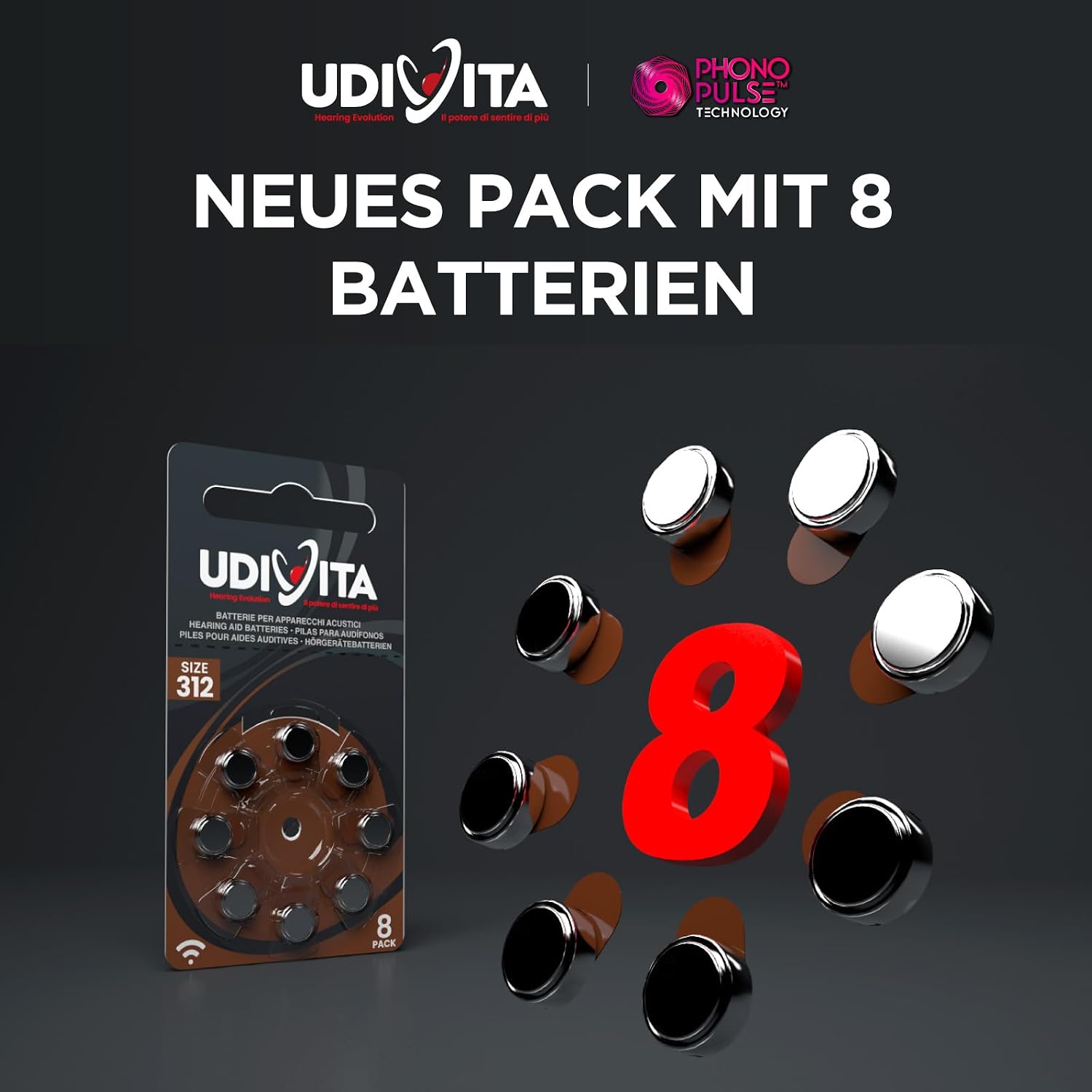 Detalle 2 de Udivita PR41 80er Hörgerätebatterien 312 180 mAh
