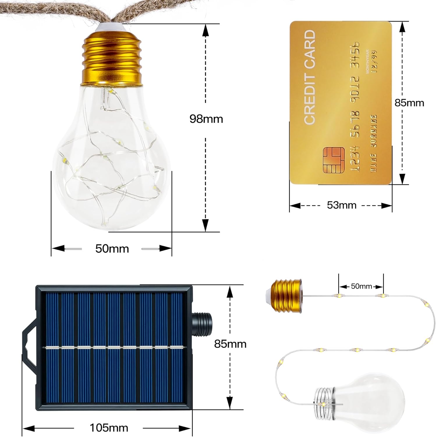 Thumbnail 5 de Ollny Solar Festoon Lights (12m) with Remote, Hemp Rope Effect & 24 Shatterproof Bulbs