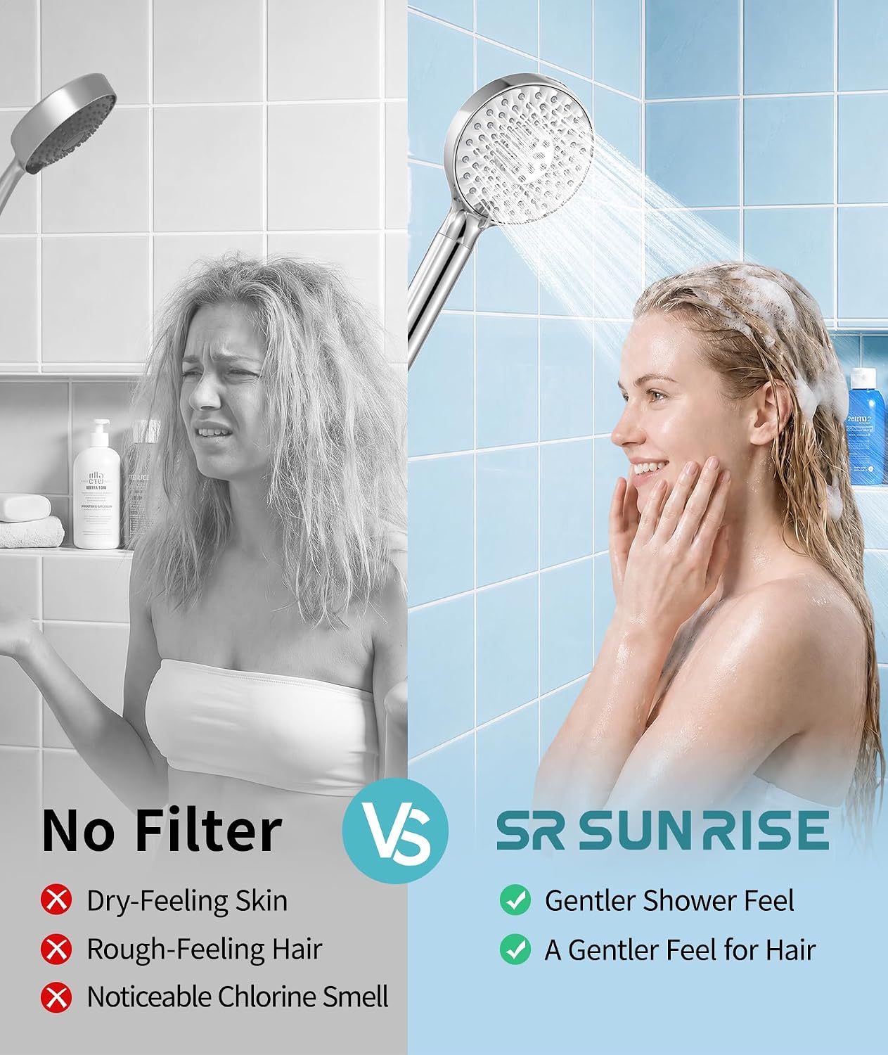 Detalle de SR SUN RISE Filtered Shower Head with Handheld High Pressure, 9-Spray Modes & Detachable Design (Chrome)