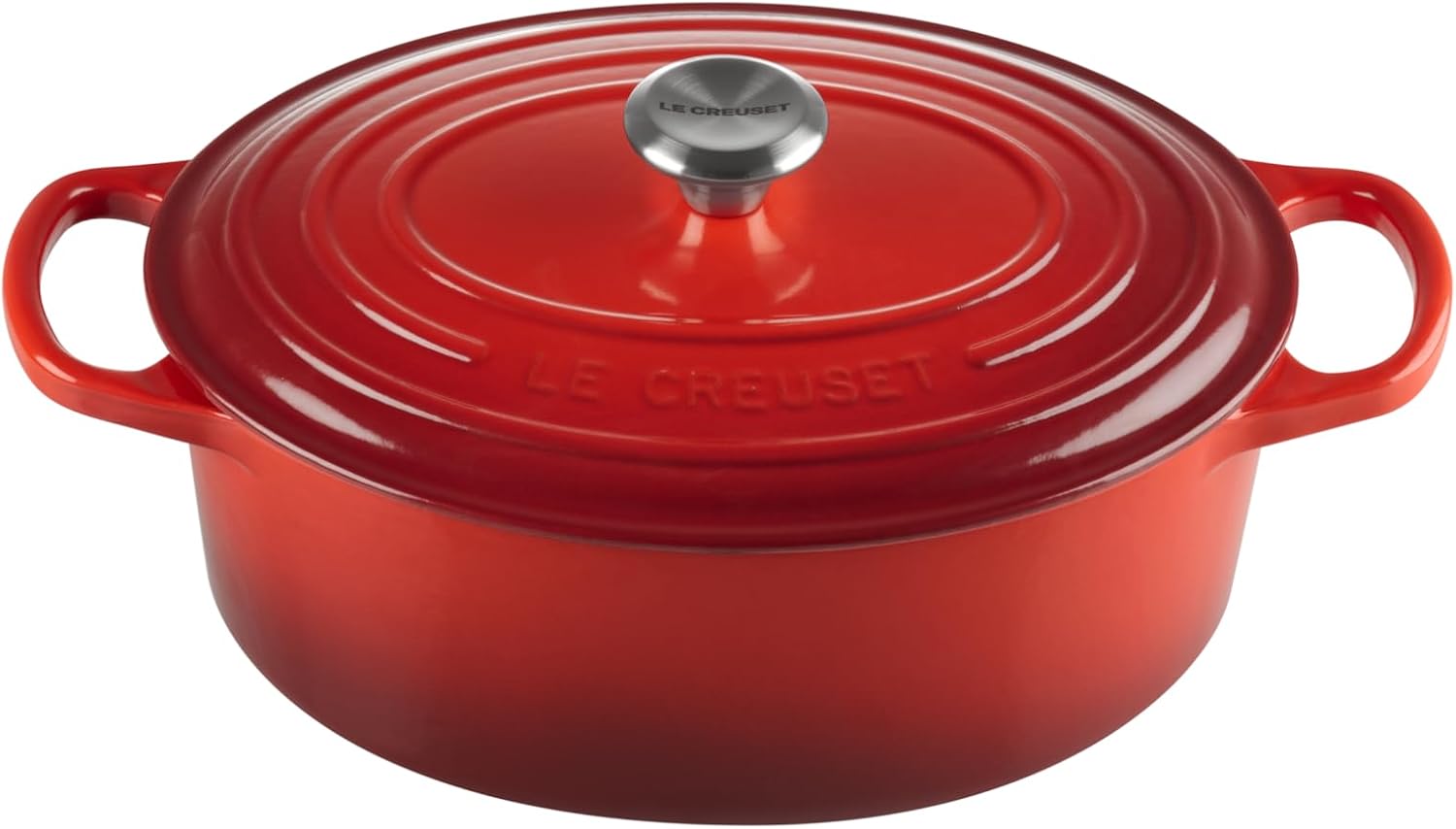 Le Creuset Signature Gusseisen-Bräter mit Deckel, oval Ø 27 cm (Kirschrot), 4,1 l