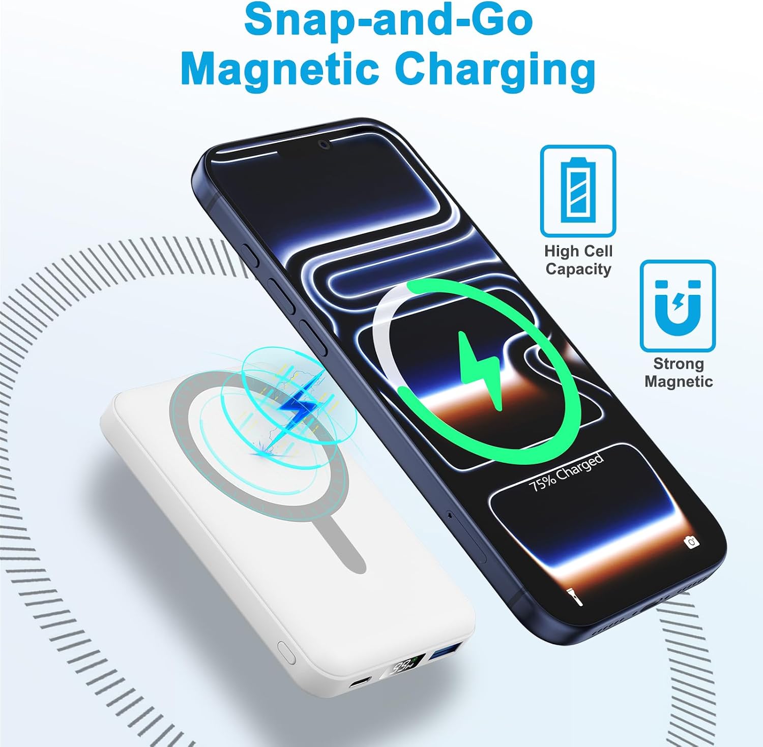 Detalle de AOGUERBE MagSafe Wireless Power Bank 10000mAh – 22,5W Schnellladung für iPhone 12–17