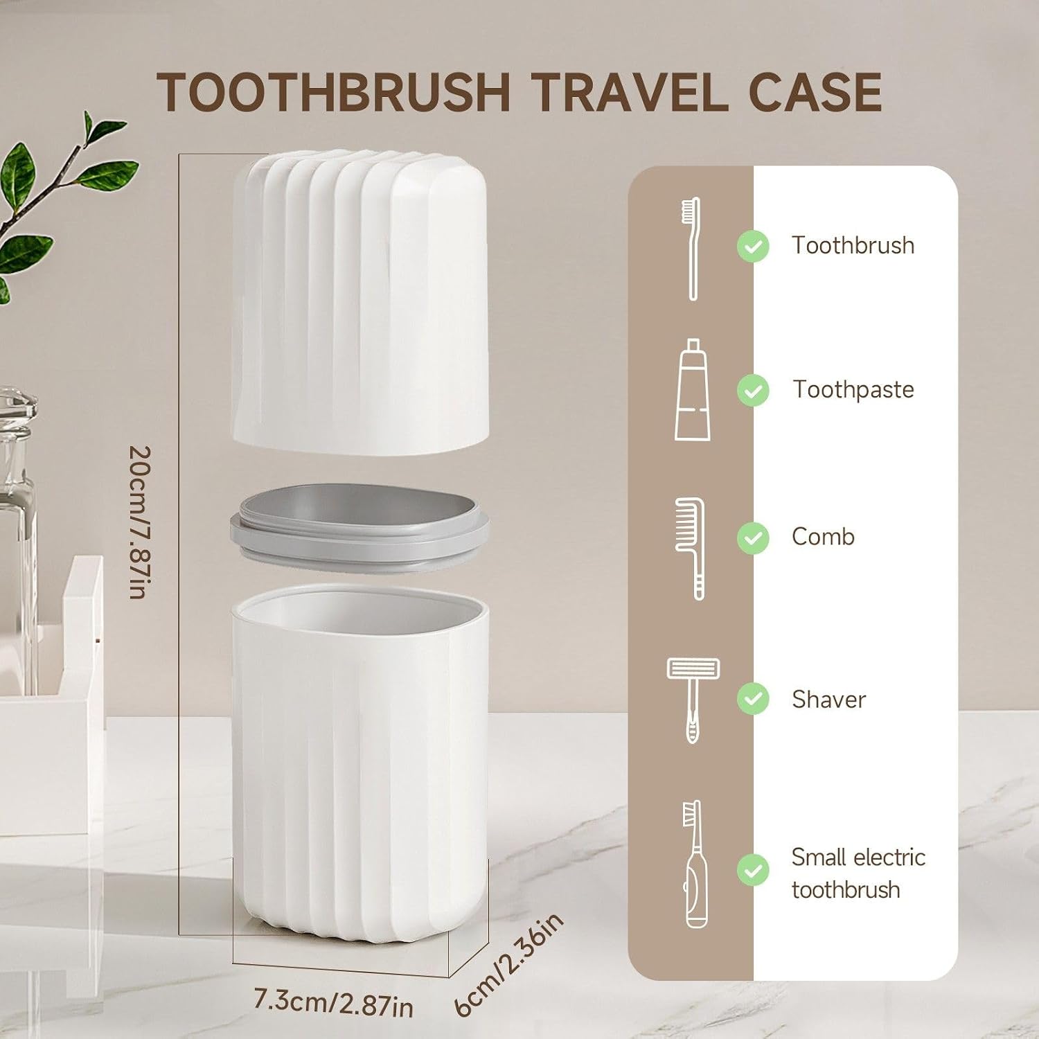 Detalle de Topavatop TH-Top 2-in-1 Toothbrush Travel Case and Rinse Cup, White