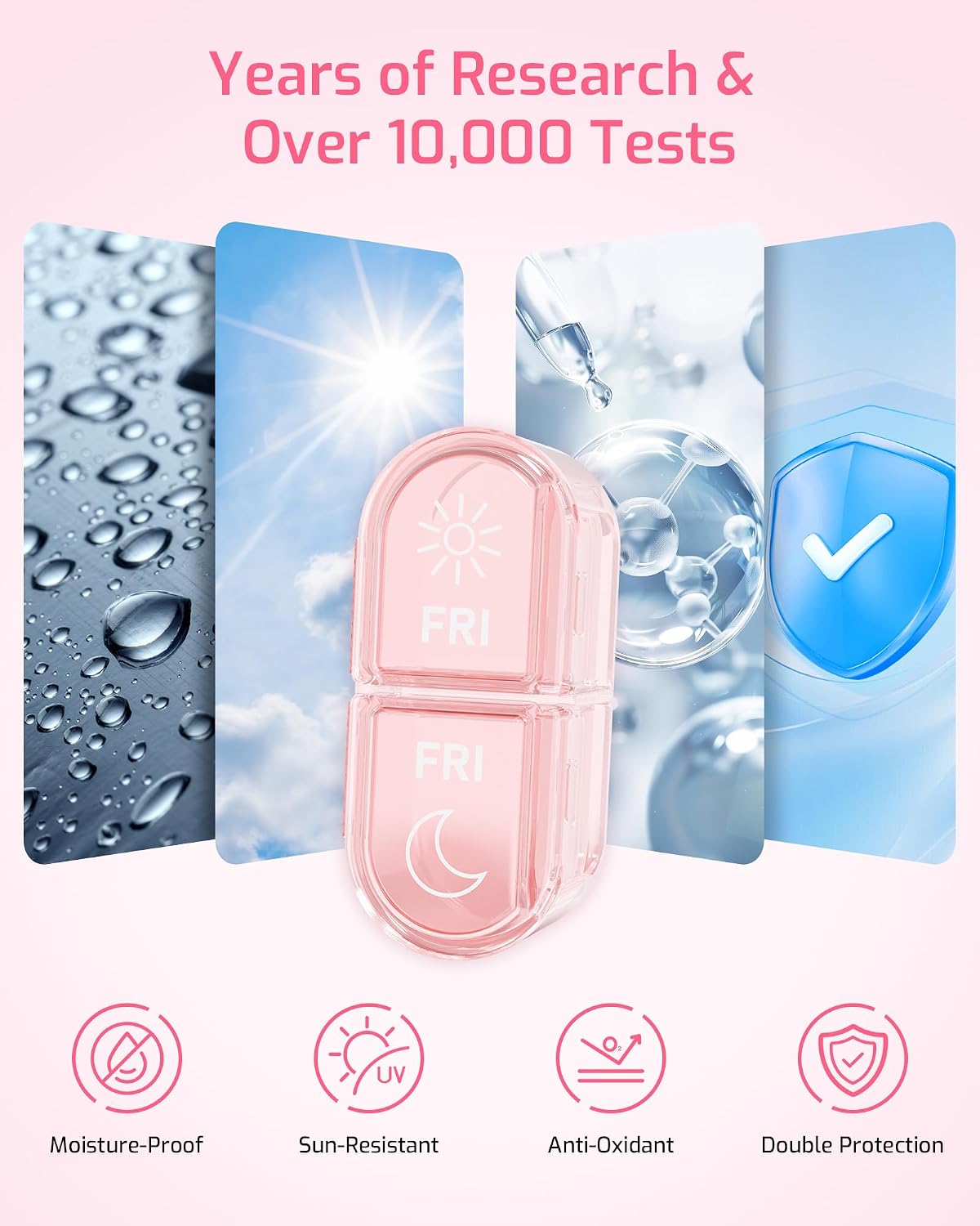 Detalle de Daviky A-2741 Weekly Pill Organizer, Pink AM/PM Travel Box