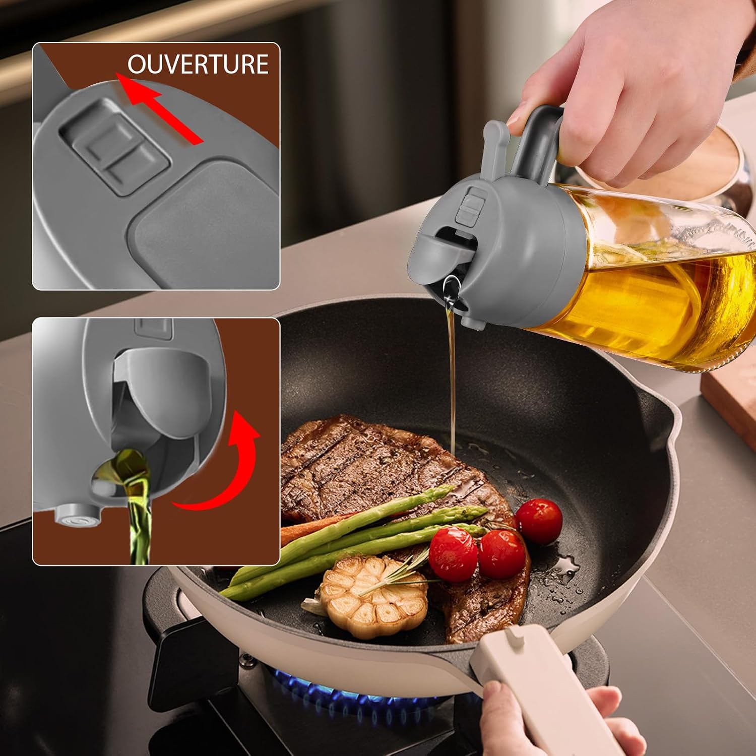 Thumbnail 6 de YARRAMATE 2-in-1-oliedispenser van glas, 470 ml, met sproeier, grijs