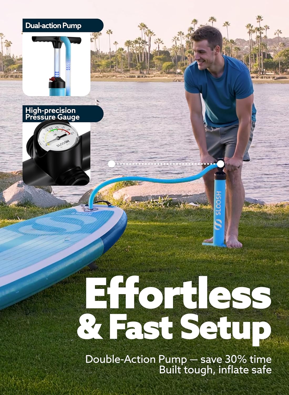 Thumbnail 3 de SLOOSH Ripple 10'6" Inflatable Stand Up Paddle Board (SUP) with EVA Deck, Dual-Action Pump & Backpack Kit
