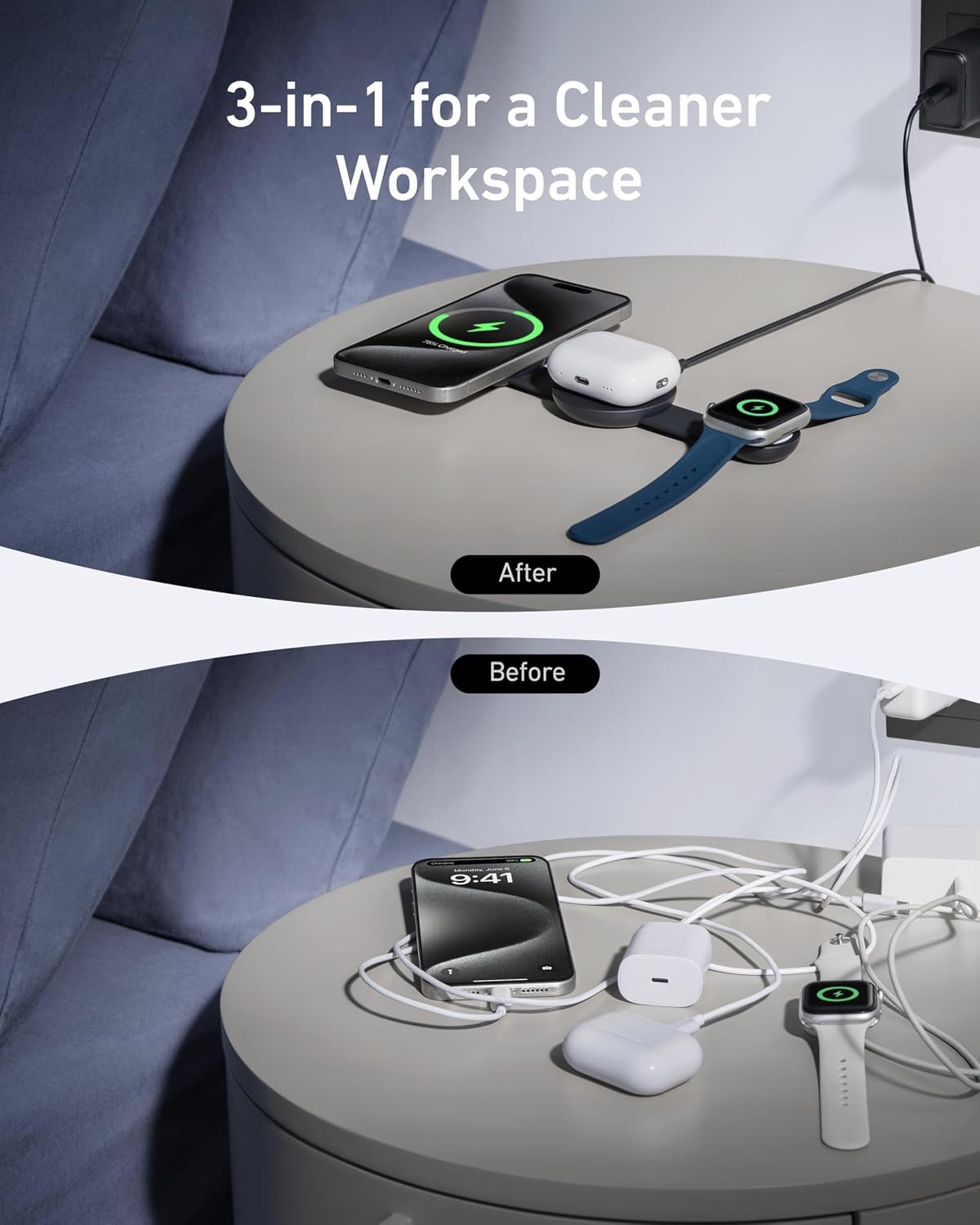 Detalle de Anker MagSafe Compatible 3-in-1 Wireless Charging Station review
