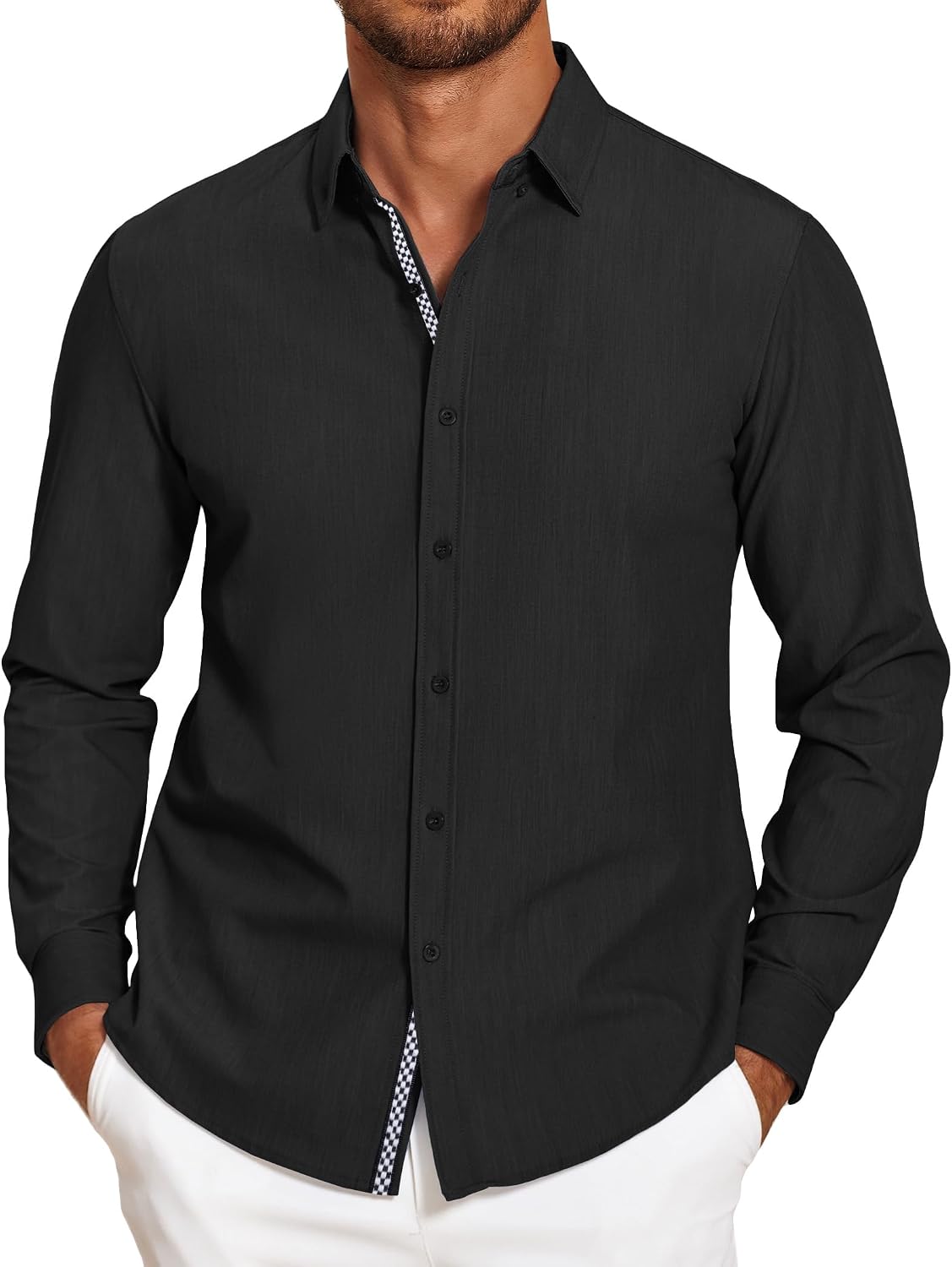 Detalle 2 de COOFANDY Men’s Casual Button-Down Untucked Long Sleeve Stretch Denim-Style Dress Shirt