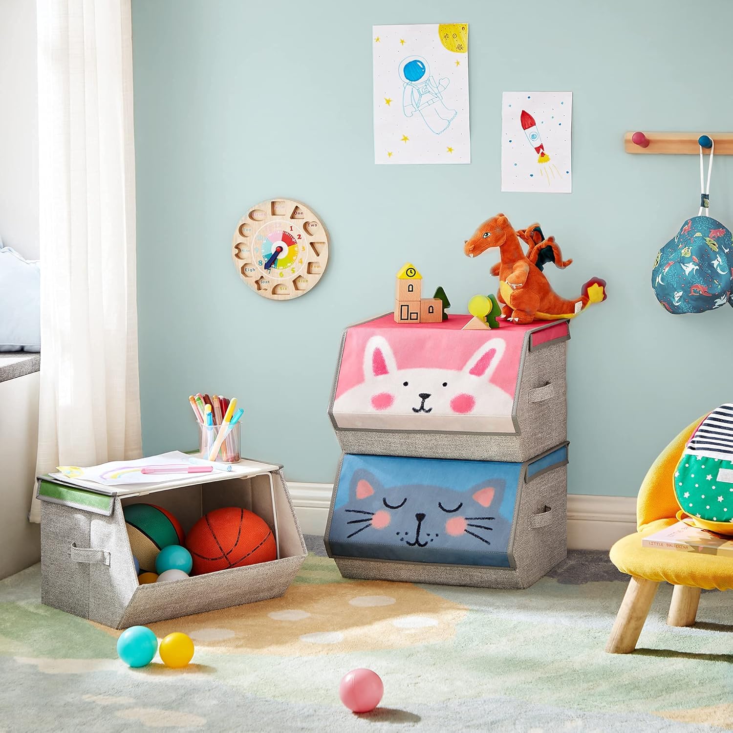 Thumbnail 2 de SONGMICS RFB760P01 – Lot de 3 boîtes de rangement pour enfant, empilables et pliables, avec couvercles magnétiques