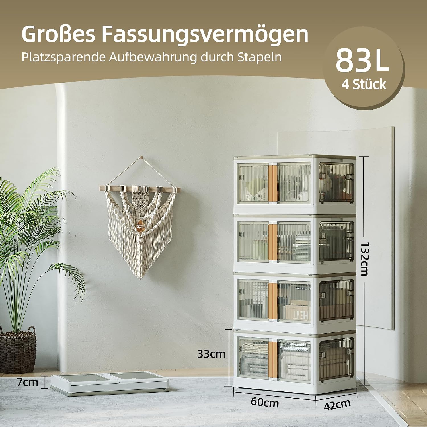 Thumbnail 1 de NETEL Aufbewahrungsbox mit Deckel 83L – 4er-Set, faltbar, stapelbar, transparent, mit Rollen und Türöffnung