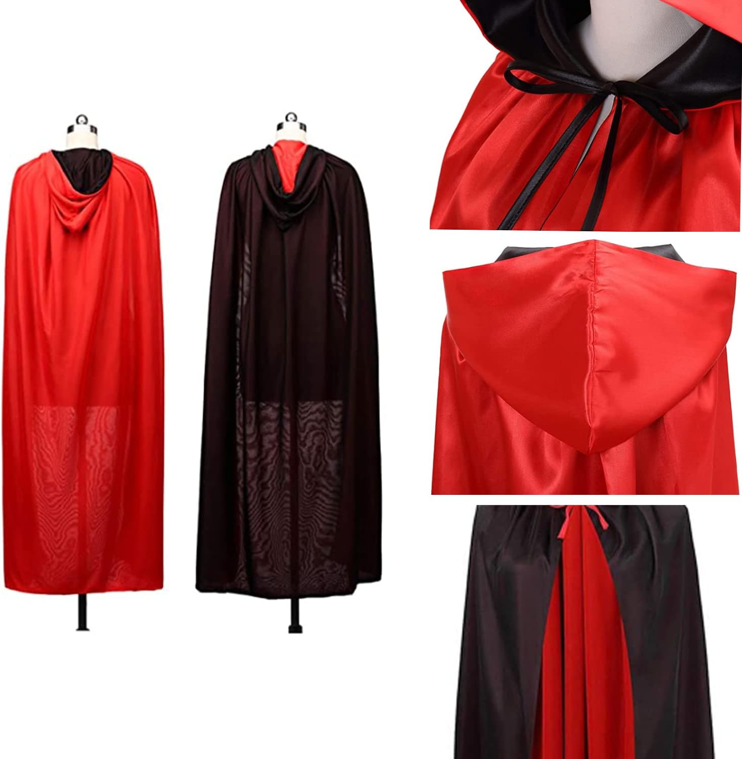 Thumbnail 3 de OUQIWEN omkeerbare vampiercape met kap, zwart-rood en uniseks