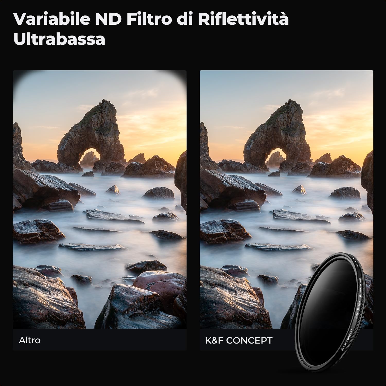 Thumbnail 3 de K&F CONCEPT Nano-B Filtro Variabile ND2-400 (1-9 stop) Ø55mm in vetro ottico