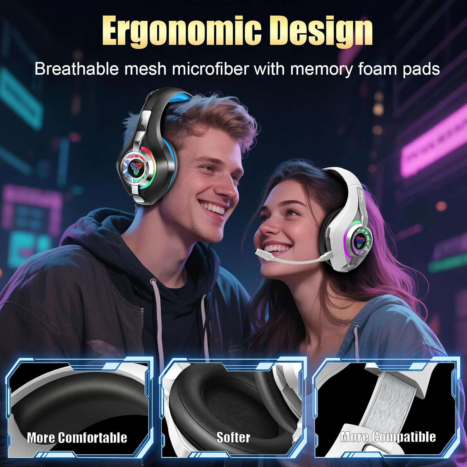 Detalle 2 de Ordtop GS400 Ultra Wireless Gaming Headset with 2.4GHz, Bluetooth 5.4 and RGB