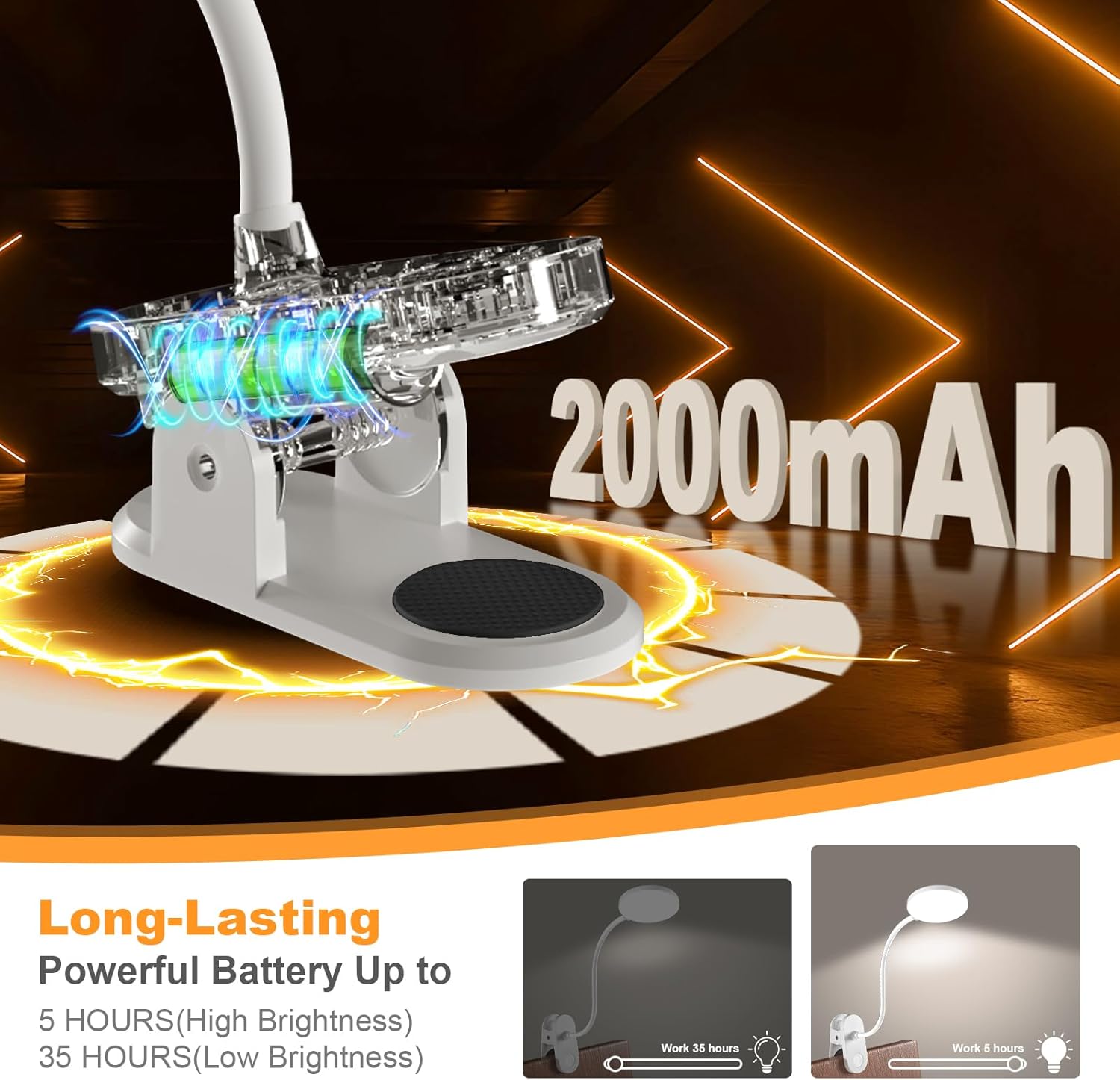 Thumbnail 5 de ZAPLIT 97 LED Akku Leselampe für Bett & Schreibtisch – kabellose Klemmlampe mit USB‑C und 40 cm Schwanenhals