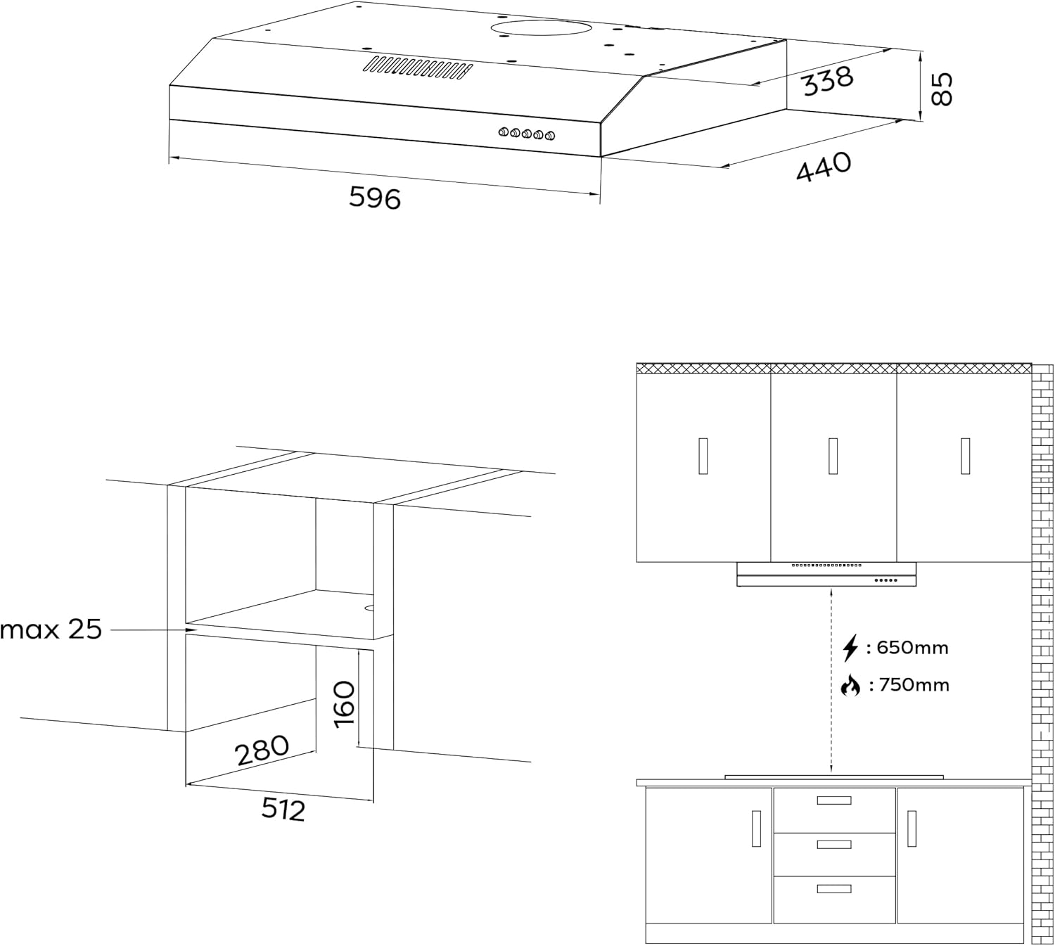 Thumbnail 5 de CIARRA CBCS6903D Unterbau-Dunstabzugshaube 220 m³/h