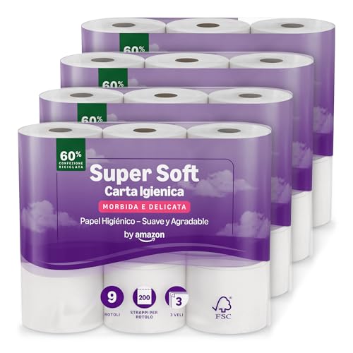 Detalle de Papel Higiénico Supersuave de 3 Capas, by Amazon — 36 Rollos (4 paquetes) con certificación FSC