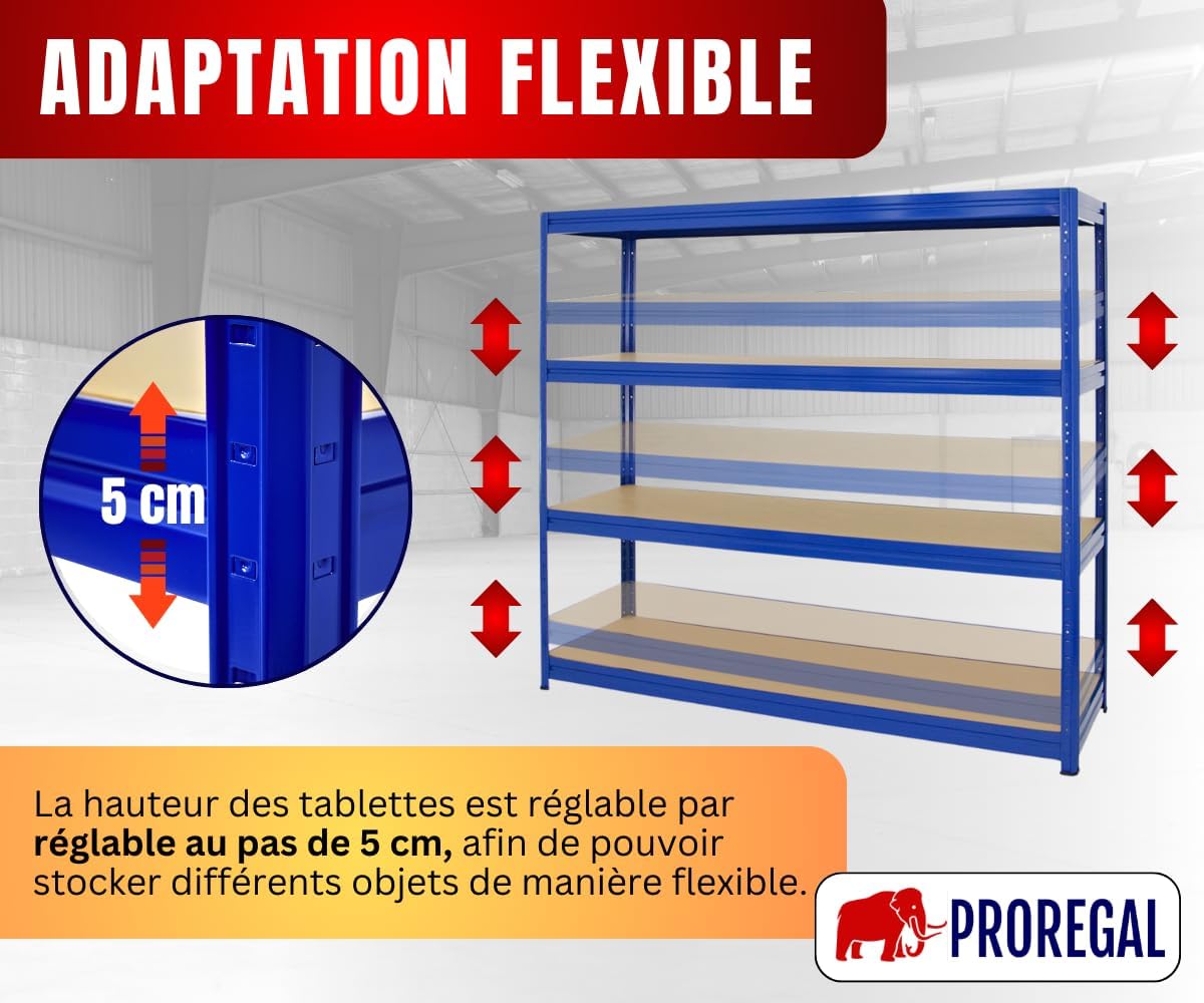Detalle de PROREGAL Étagère Charge Lourde Dino 180x200x60 cm – Rayonnage robuste en acier et MDF, 500 kg par niveau