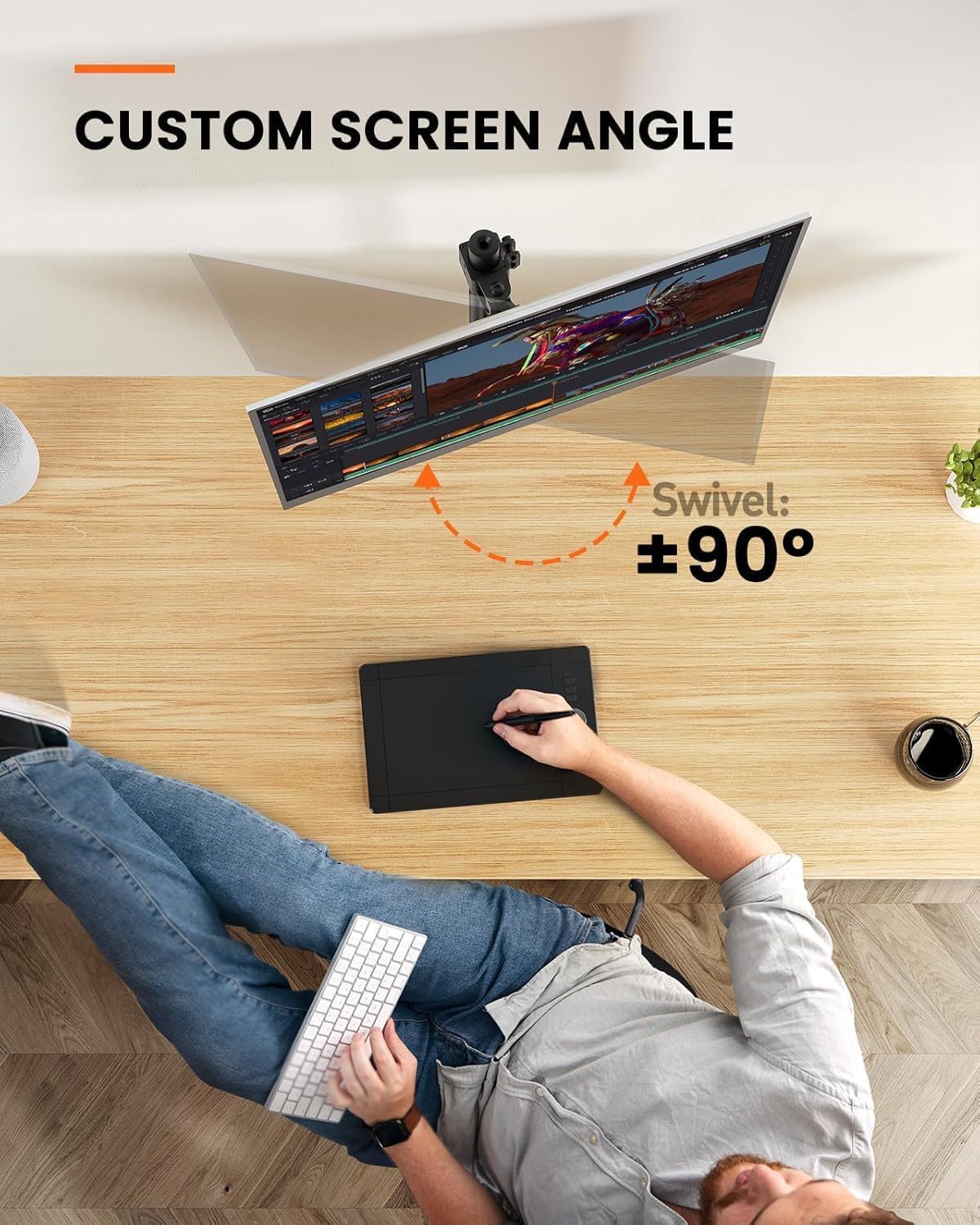Detalle de ErGear Single Monitor Stand for 13–32” Screens, VESA 75x75/100x100 – Stable, space-saving desk mount