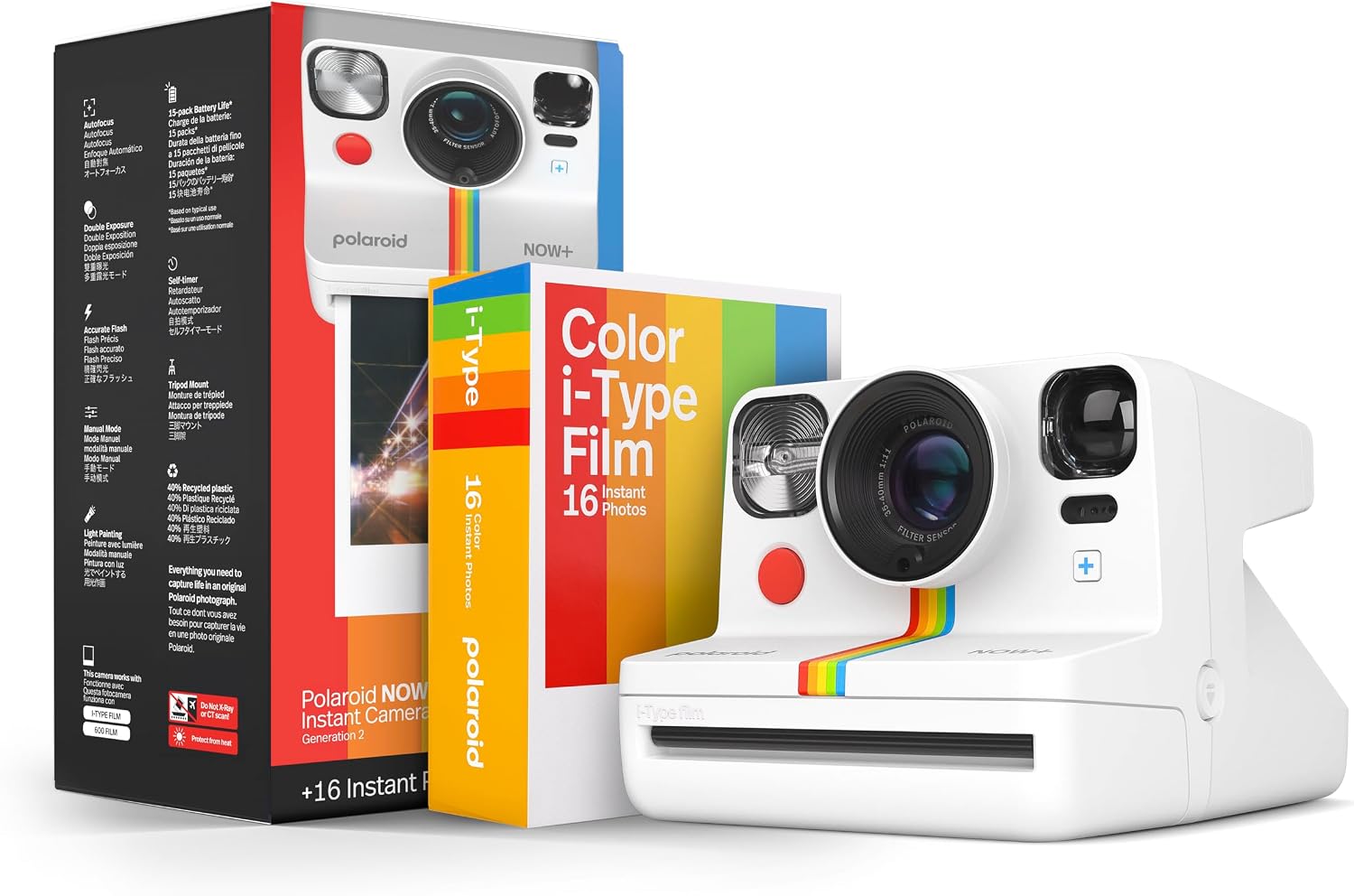 Polaroid Now+ Generation 2 Kamera- & Film-Bundle (16 Farb-Sofortfotos inklusive) – Bluetooth App, weiß
