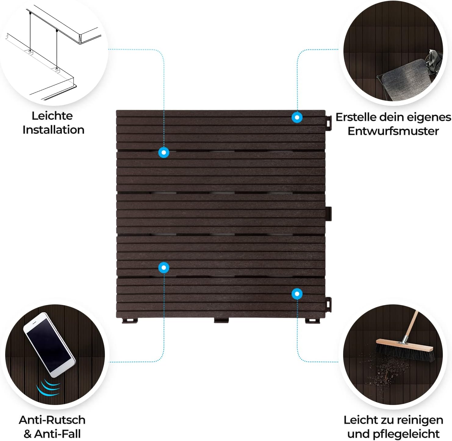 Thumbnail 3 de Floordirekt Fliesen 30x30 cm – wetterfeste Klickfliesen in Holzoptik, 2 m² (22 Stk.) für Balkon & Terrasse