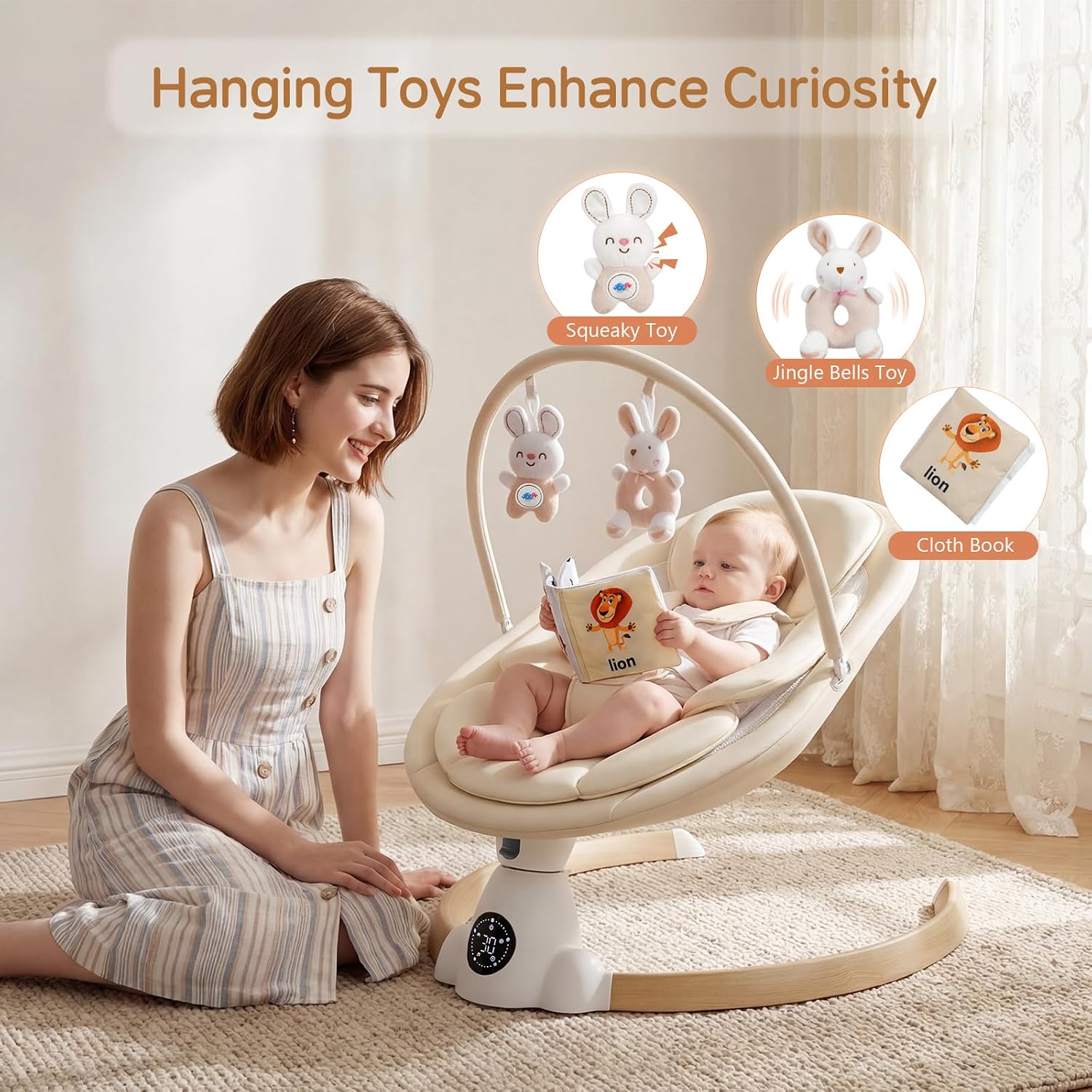 Detalle 2 de Ansha Baby Portable Electric Infant Swing, Beige, Bluetooth and 5-Point Harness