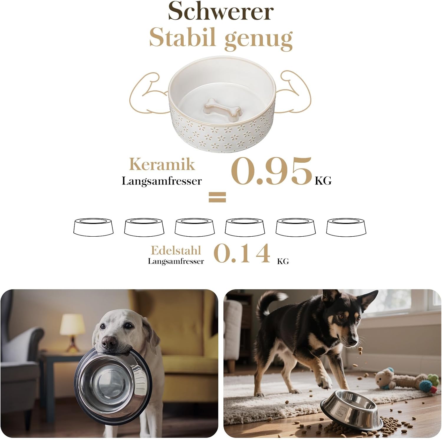 Detalle de MALACASA Hundenapf aus Steingut, 1000 ml – Futter- & Wassernapf für mittelgroße Hunde, spülmaschinen- und mikrowellengeeignet, Lydia-Serie