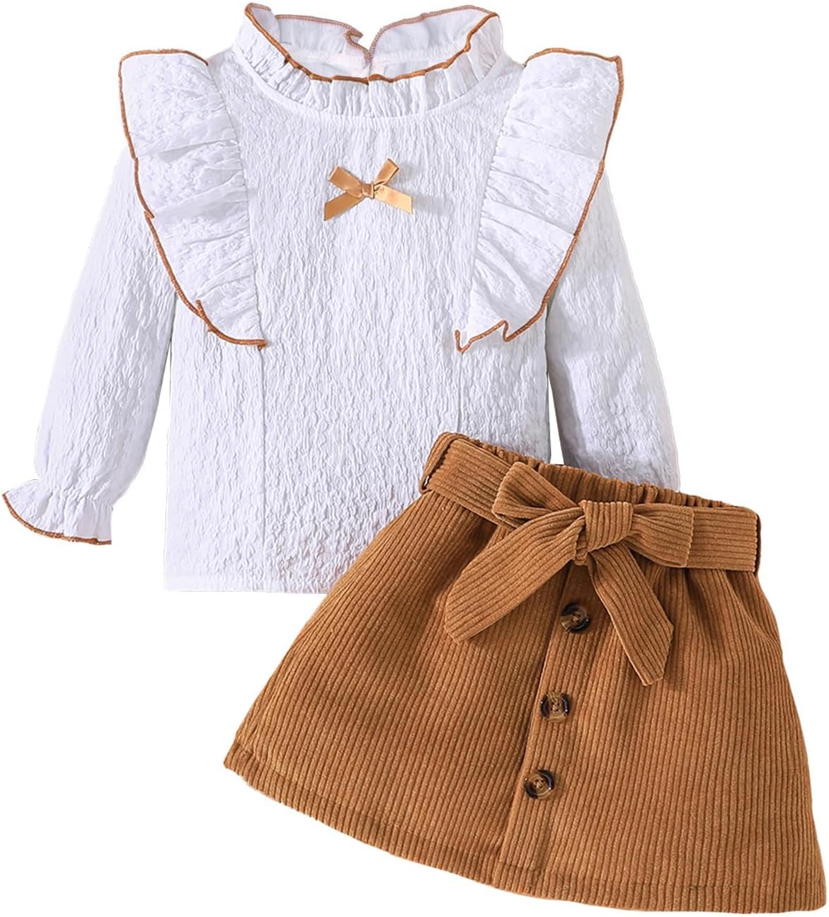 Detalle de QUNERY Toddler Girl Long Sleeve Ruffled Top and Mini Skirt Set