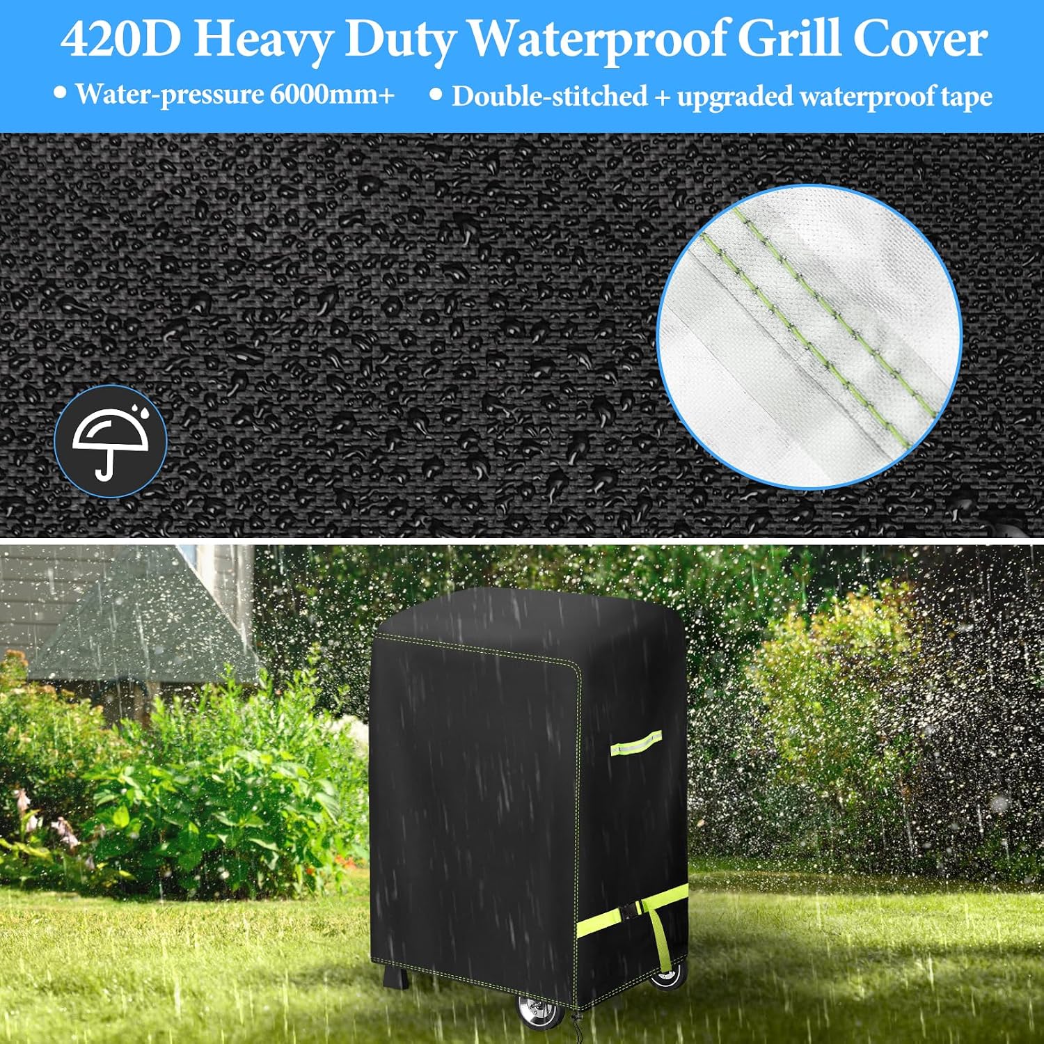 Detalle 2 de VDISRR Grillabdeckung Wetterfest 77 x 70 x 110 cm für Weber Spirit 210 – 2 Brenner Grill mit Klappbarer Seitenablage