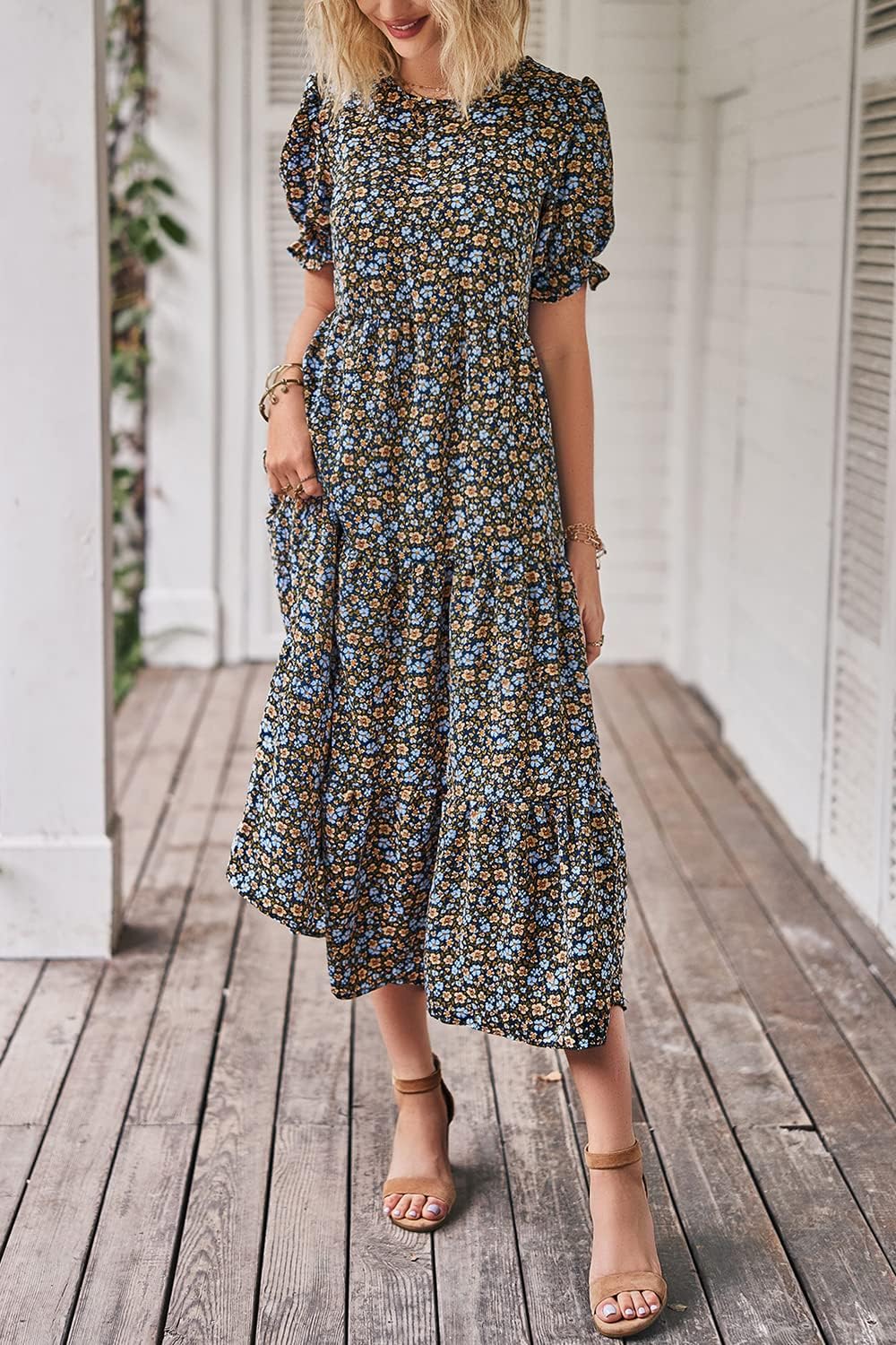 Detalle 2 de PRETTYGARDEN 2026 Summer Floral Boho Midi Sundress for Women