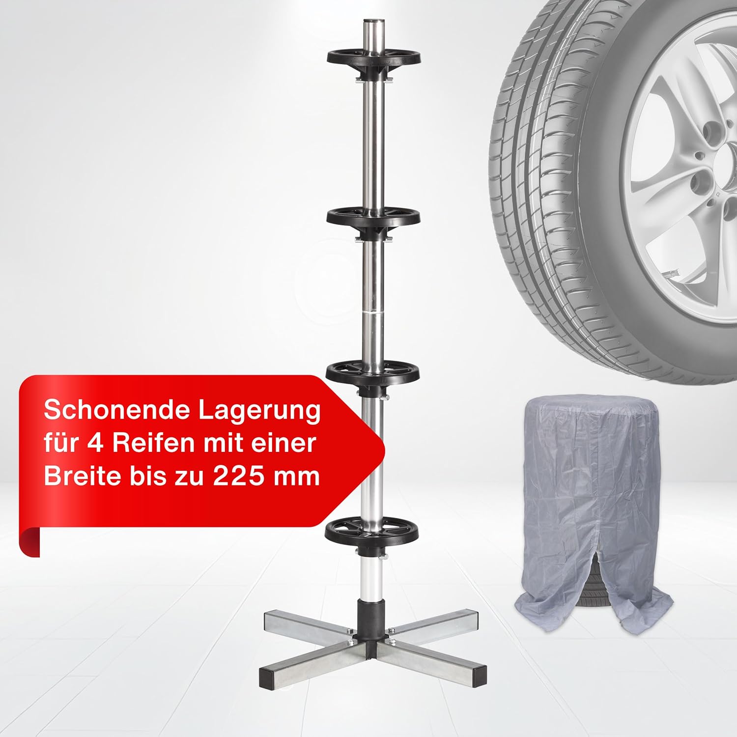 Thumbnail 2 de cartrend Felgenständer mit Reifenschutzhülle –Freistehende Reifenaufbewahrung bis 225 mm Breite
