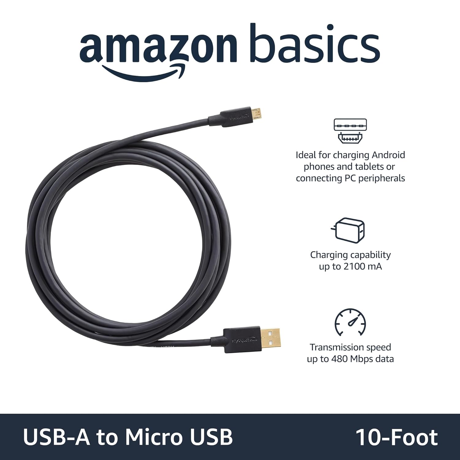 Detalle 2 de Amazon Basics 5-Pack Micro USB 10ft cable
