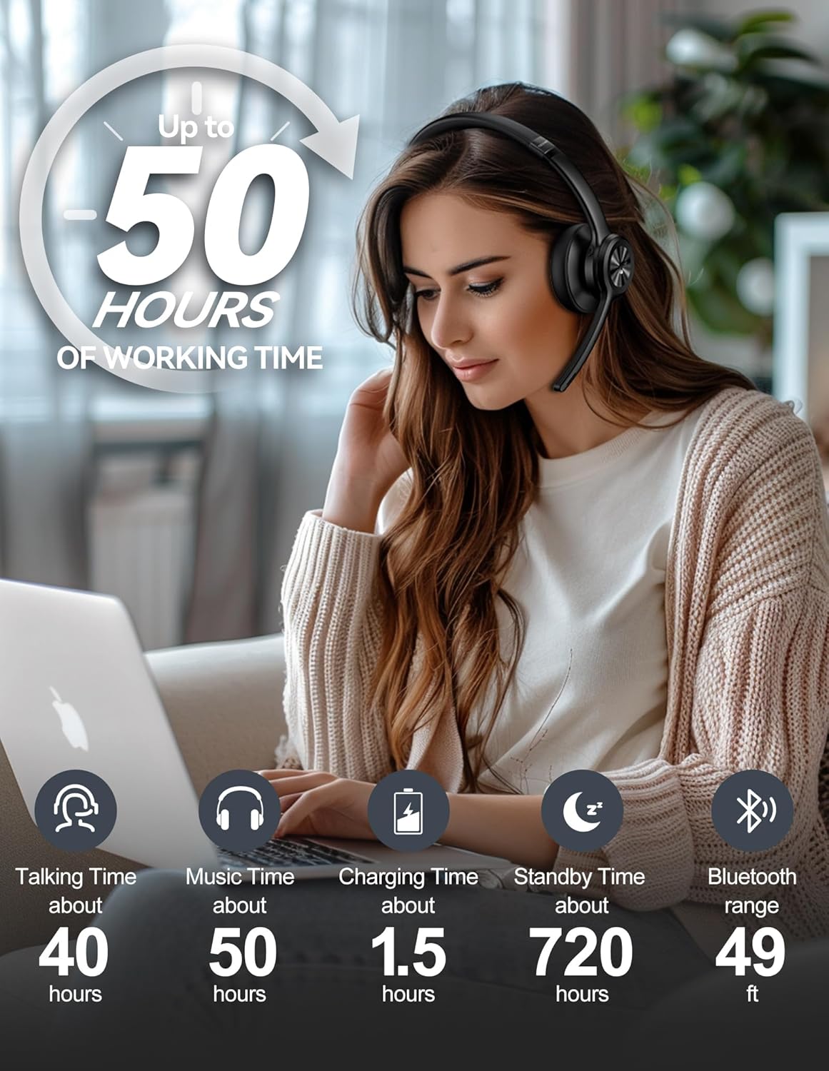 Thumbnail 4 de TECKNET Bluetooth Headset 50h playtime