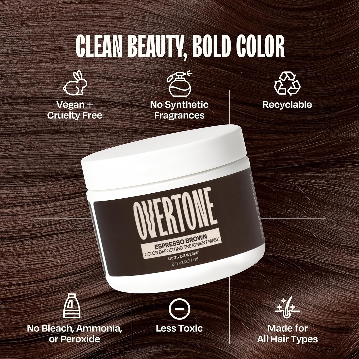 Thumbnail 4 de Overtone Espresso Brown Semi-Permanent Hair Color Conditioner (8 oz) – Nourishing Color Depositing Mask