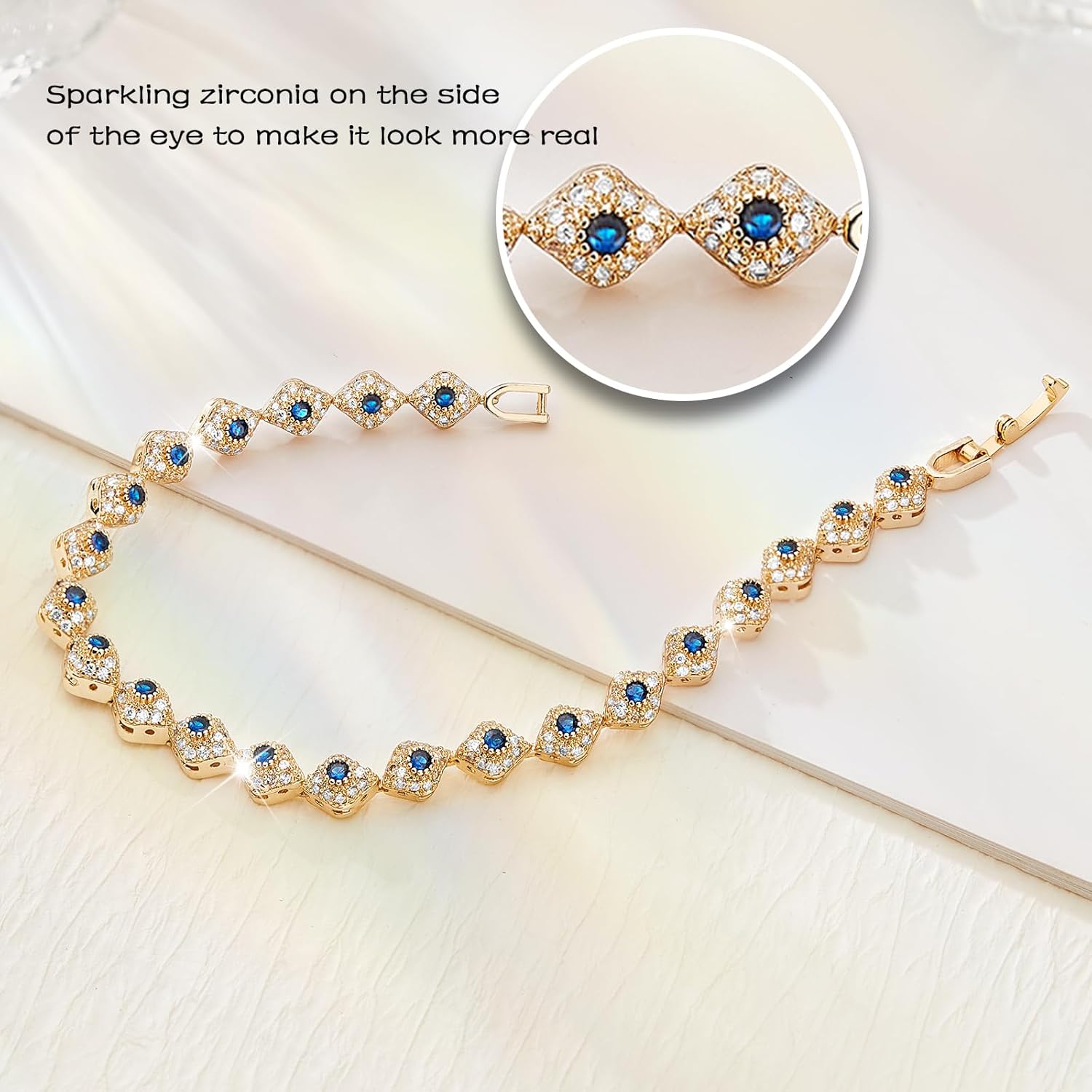 Detalle 2 de Richapex 18K Gold Plated Evil Eye Sapphire Bracelet – 7.48 inch