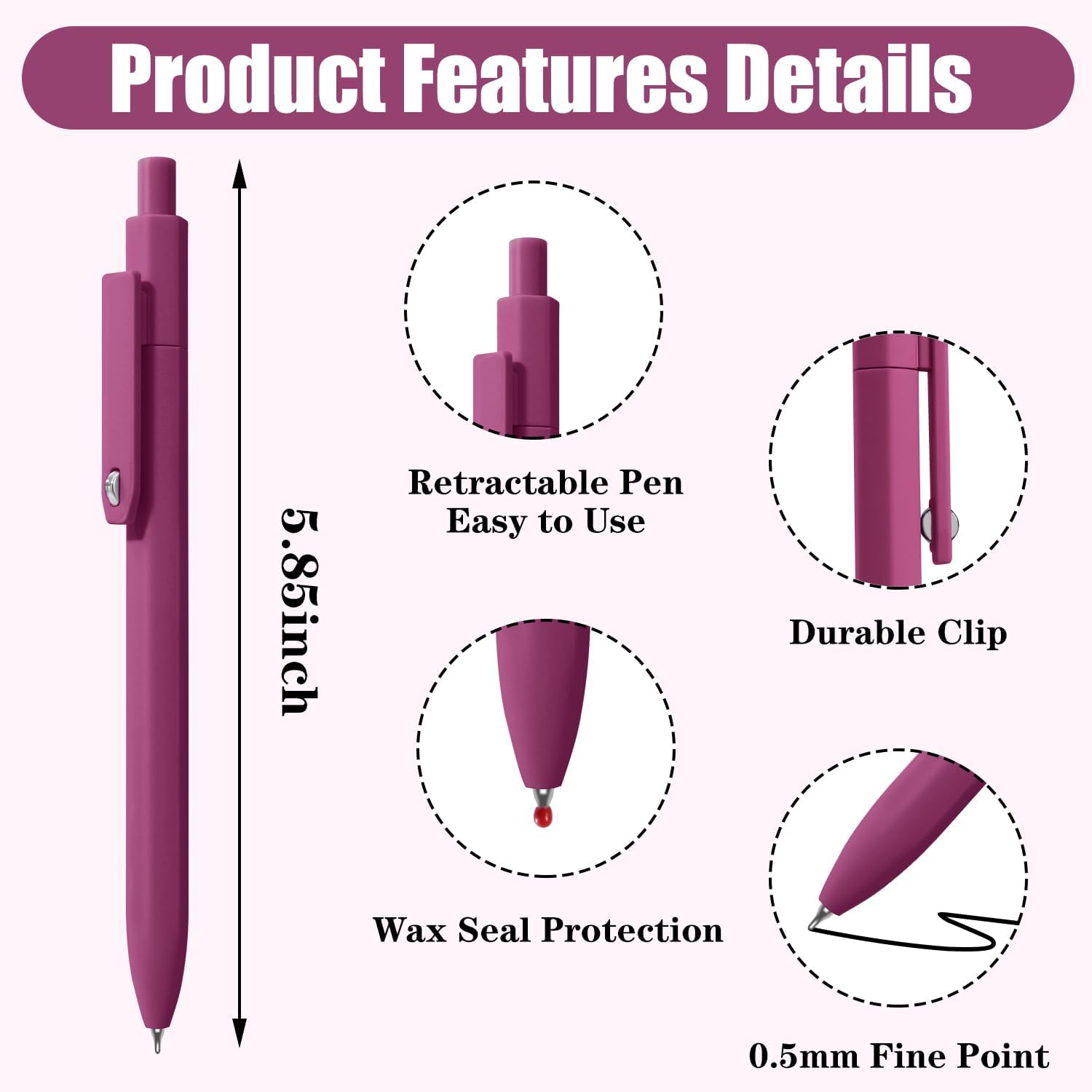 Detalle de Vitoler VITOLER Gel Pens, 0.5 mm Black Ink, Retractable, 8-Pack