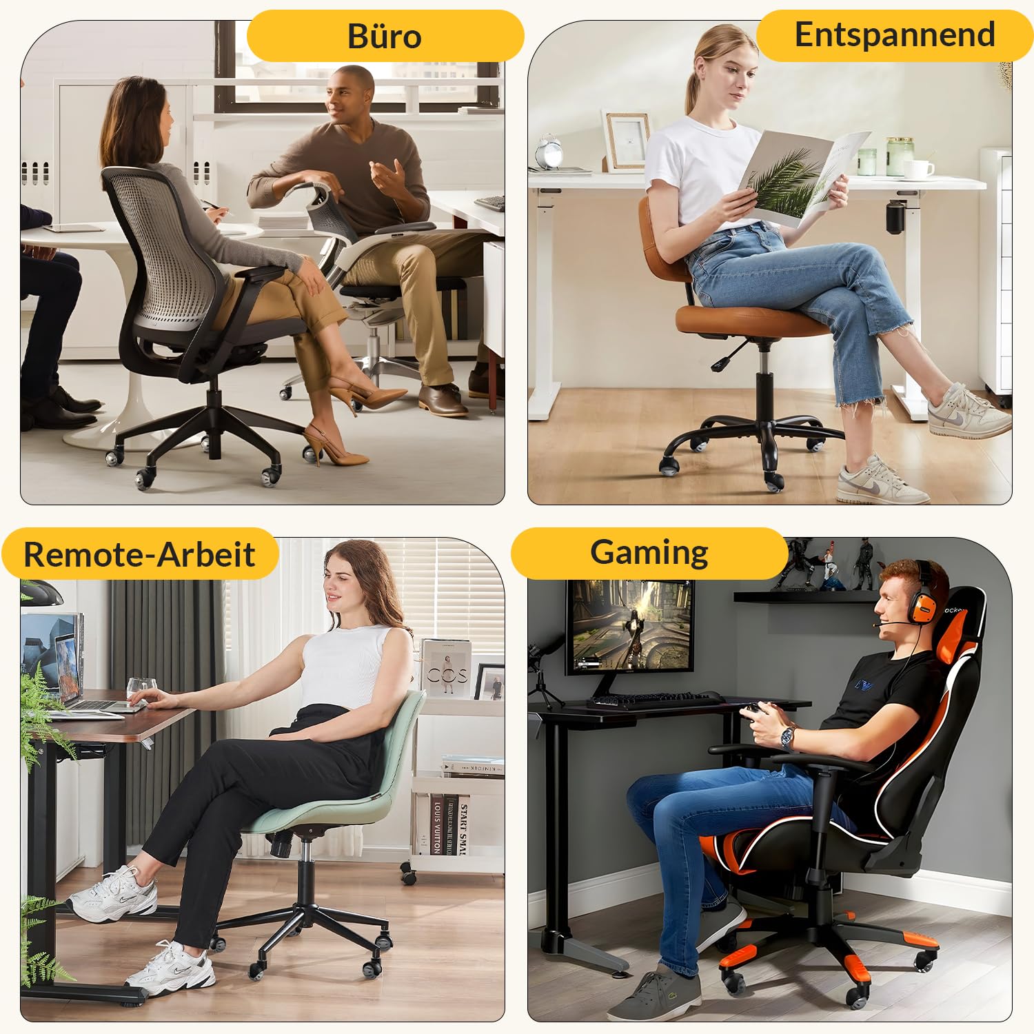 Thumbnail 6 de HOLKIE Bürostuhl Rollen 5er-Set, 11x22 mm, 360° drehbar & leise (Grau, Polyurethan)