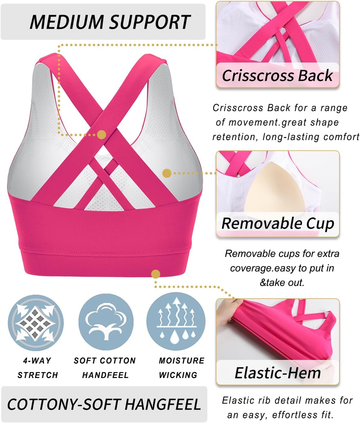 Thumbnail 5 de RUNNING GIRL Criss-Cross Sports Bra for Women, Medium Support, Removable Cups