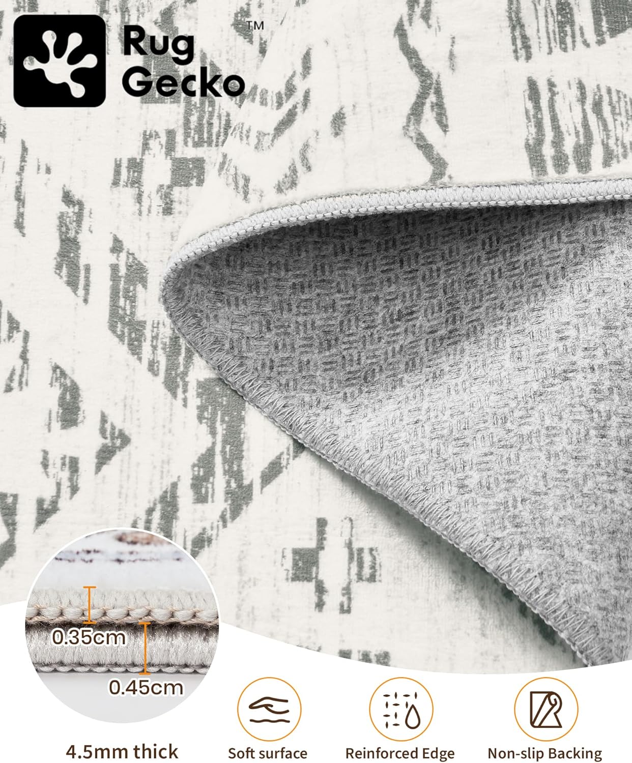 Detalle de Miukiki 8x10 Moroccan Washable Area Rug with Non-Slip TPR Backing (Low Pile, Grey)