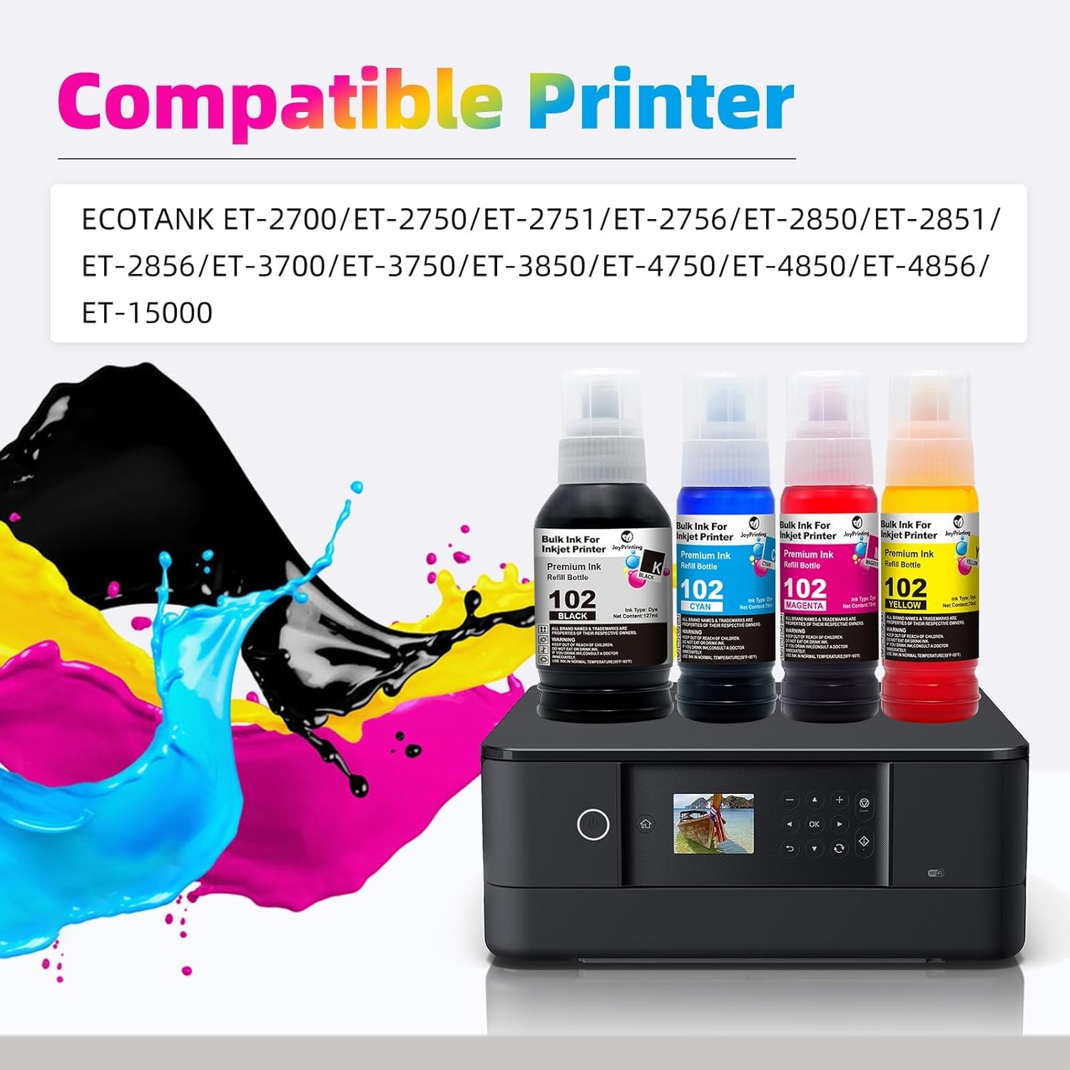 Thumbnail 1 de JoyPrinting 102 Ink Replacement Pack for Epson EcoTank (4-Pack) – Black, Cyan, Magenta, Yellow