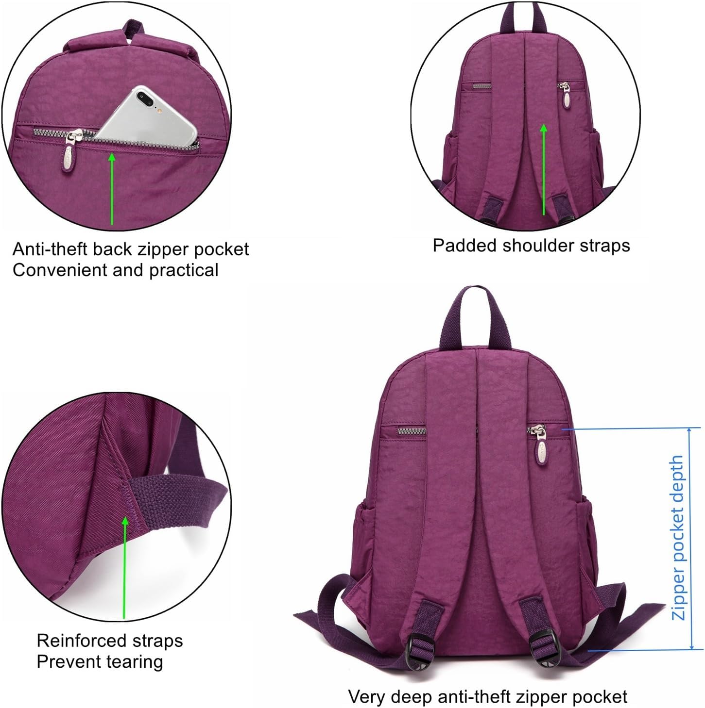 Thumbnail 6 de AOTIAN Women’s 9L Lightweight Sturdy Nylon Handy Backpack in Purple