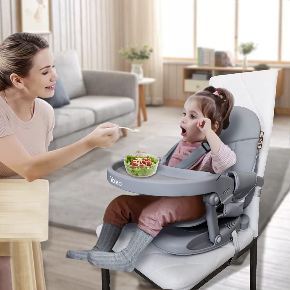 Detalle de YOLEO Foldable Booster Seat with 4 Heights, Removable Tray and PU Cushion